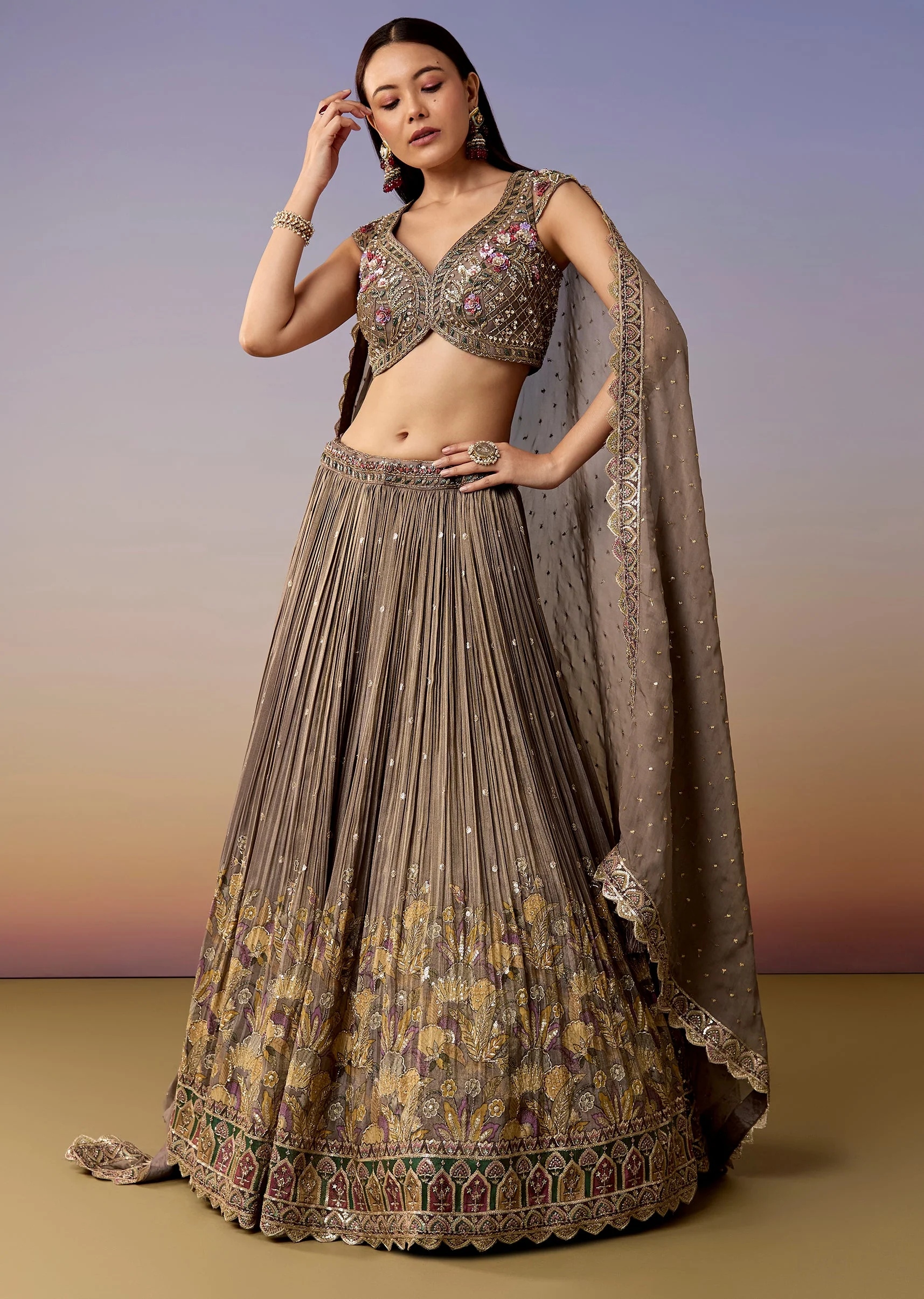 Mauve Embellished Bridesmaid Lehenga Set - Image 4