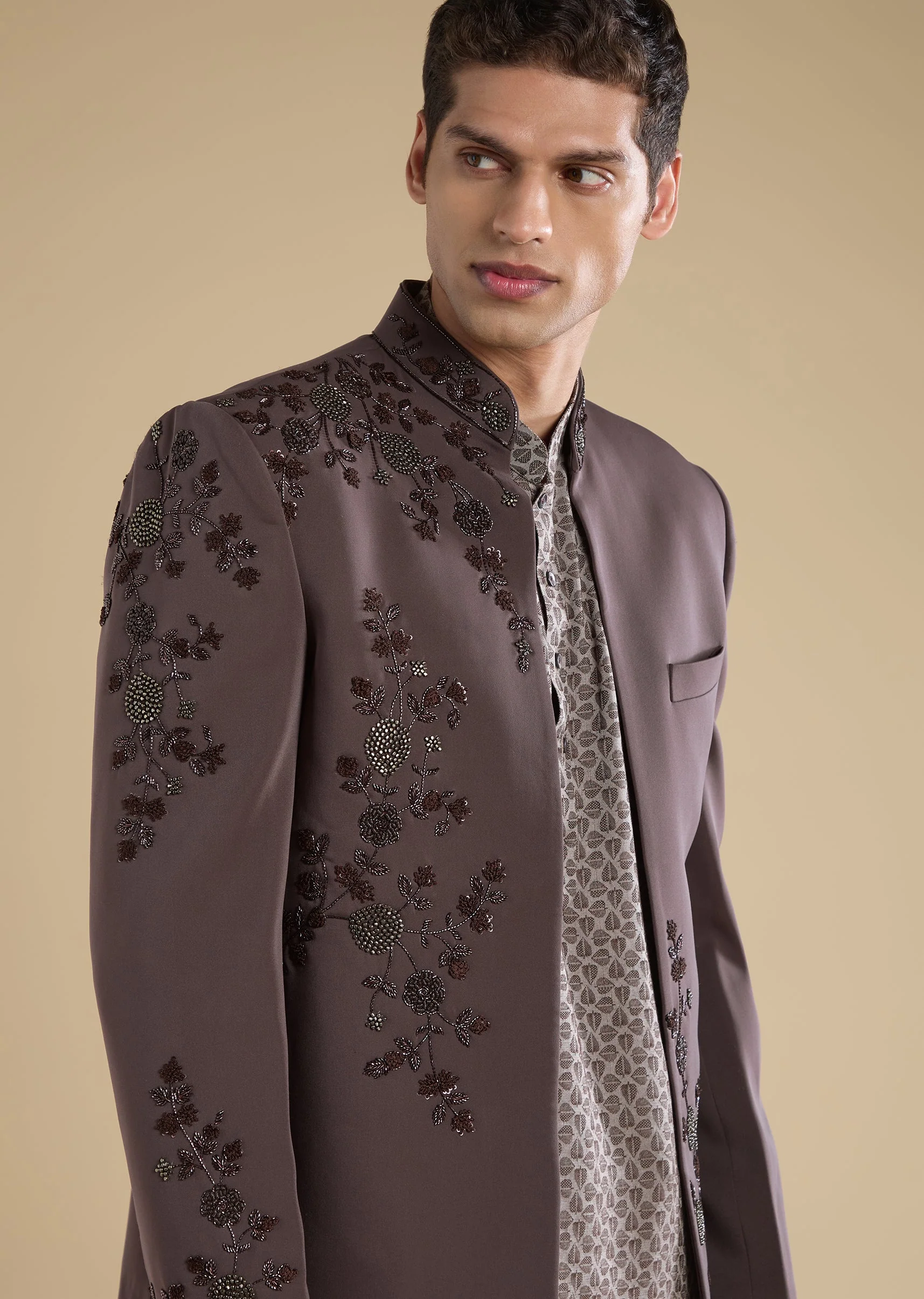 Mauve Embellished Jodhpuri Set With Kurta And Pants - Image 2