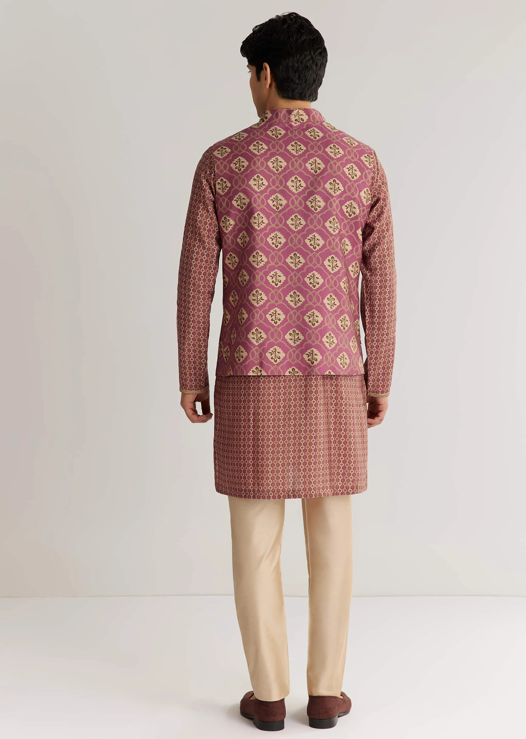 Mauve Modal Chanderi Cutdana Sequins Kurta Jacket Set - Image 5