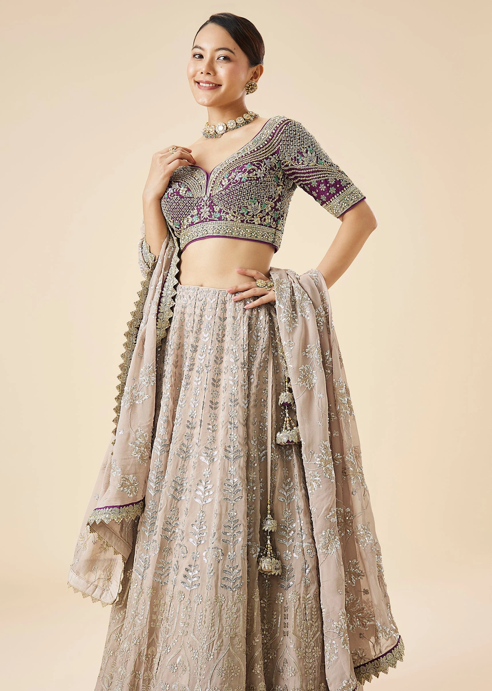 Mauve Pastel Embroidered Lehenga Set - Image 5