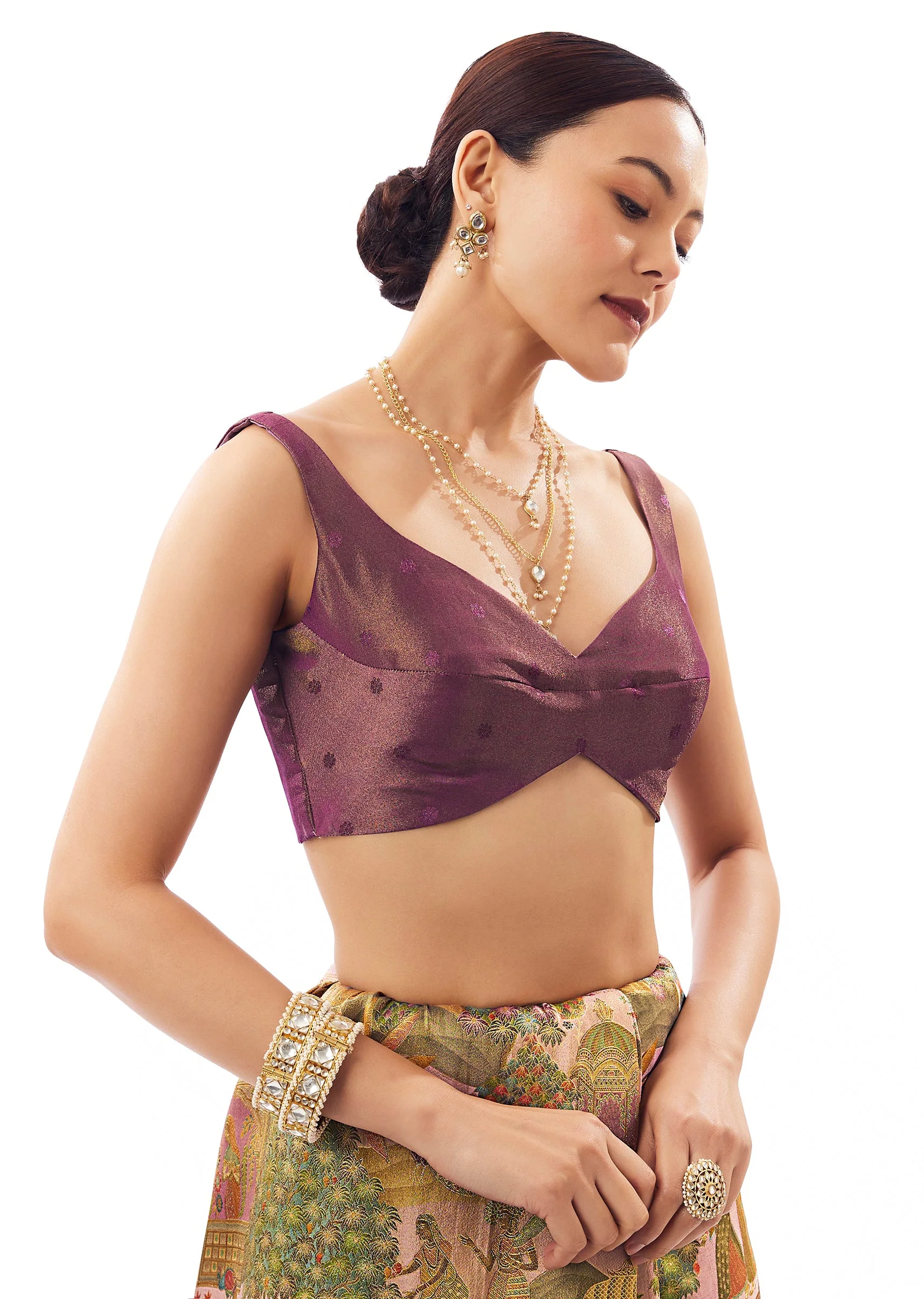 Mauve Satin Silk Printed Saree - Image 7
