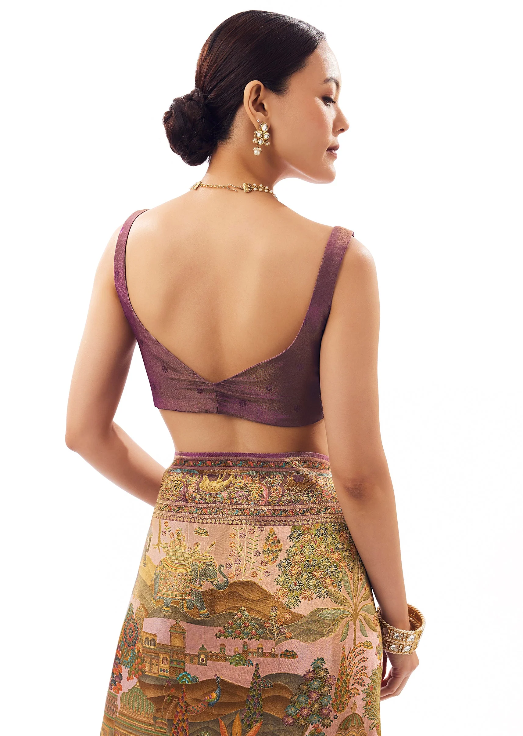 Mauve Satin Silk Printed Saree - Image 8