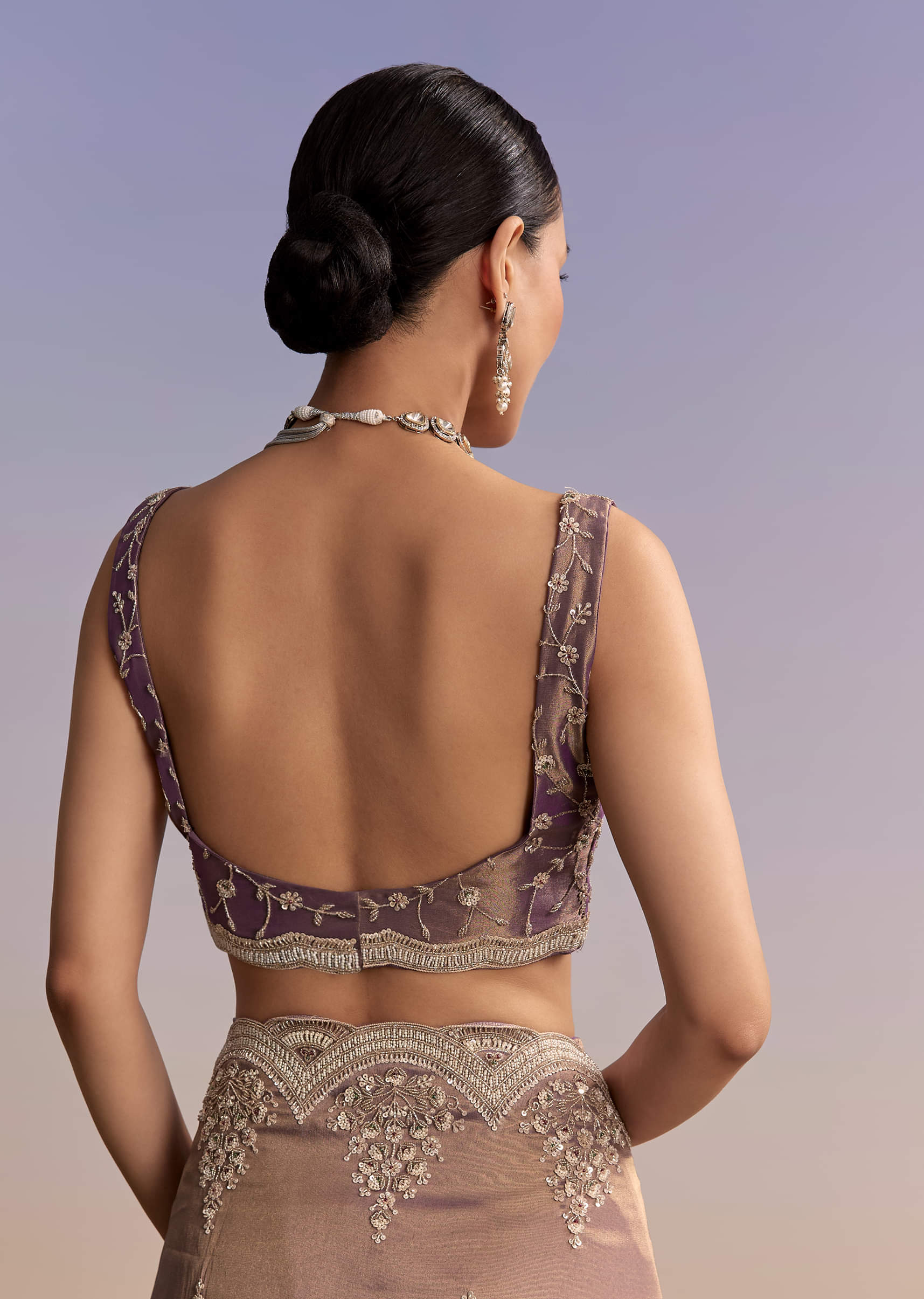 Mauve Tissue Embroidered Saree With Sequin And Stone Work - Image 7