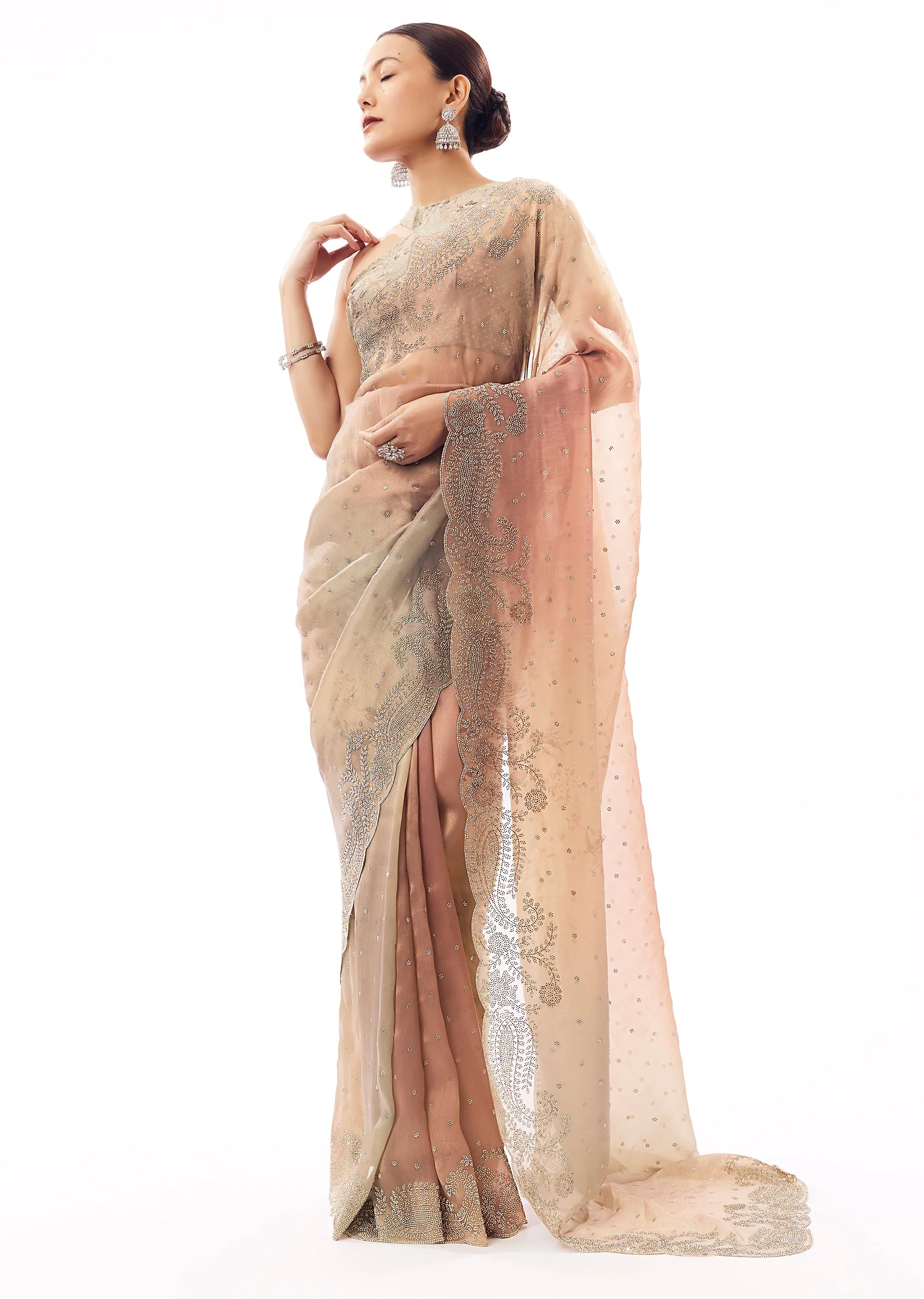 Mauve Tissue Organza Stone Embellished Saree