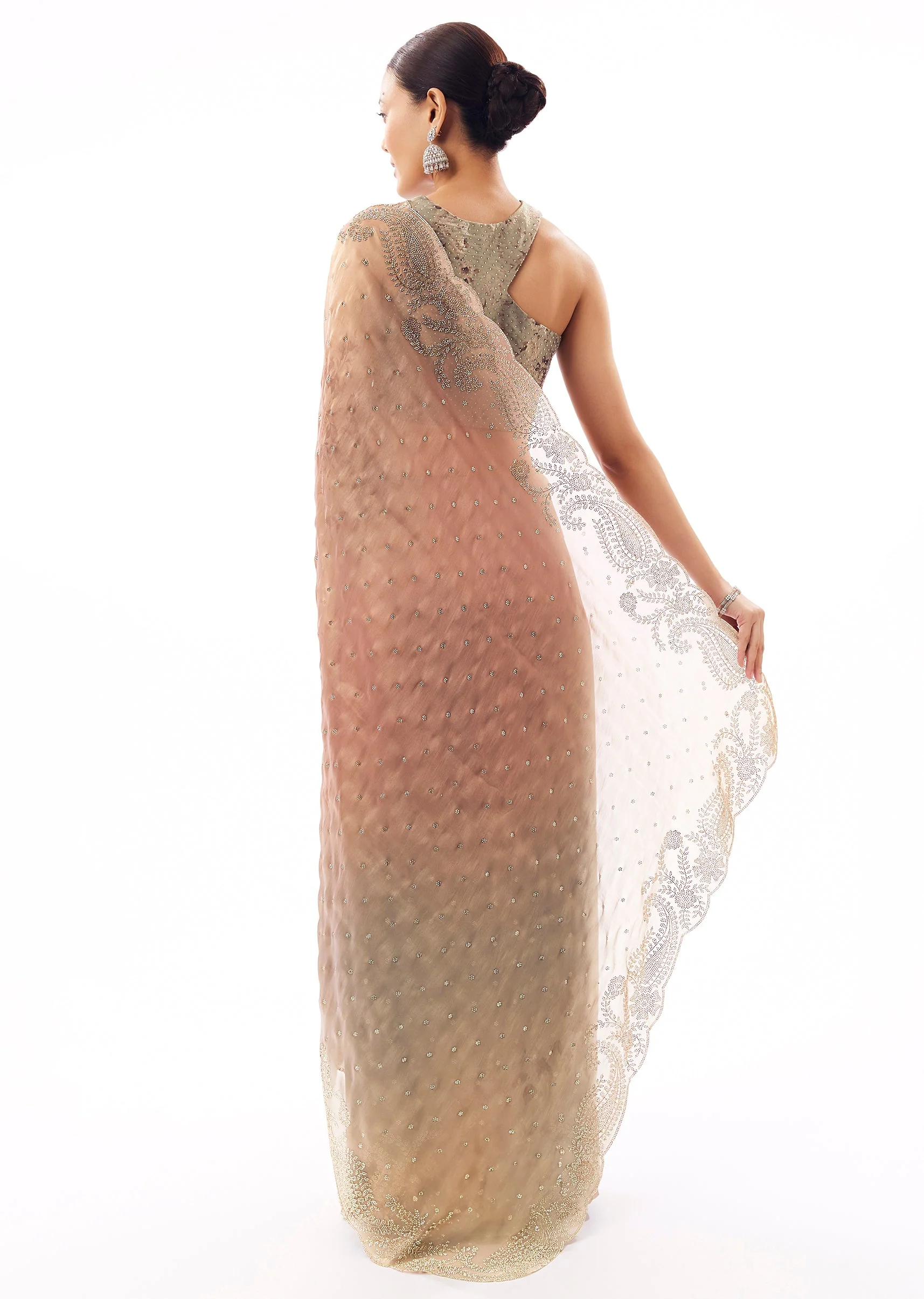Mauve Tissue Organza Stone Embellished Saree - Image 4
