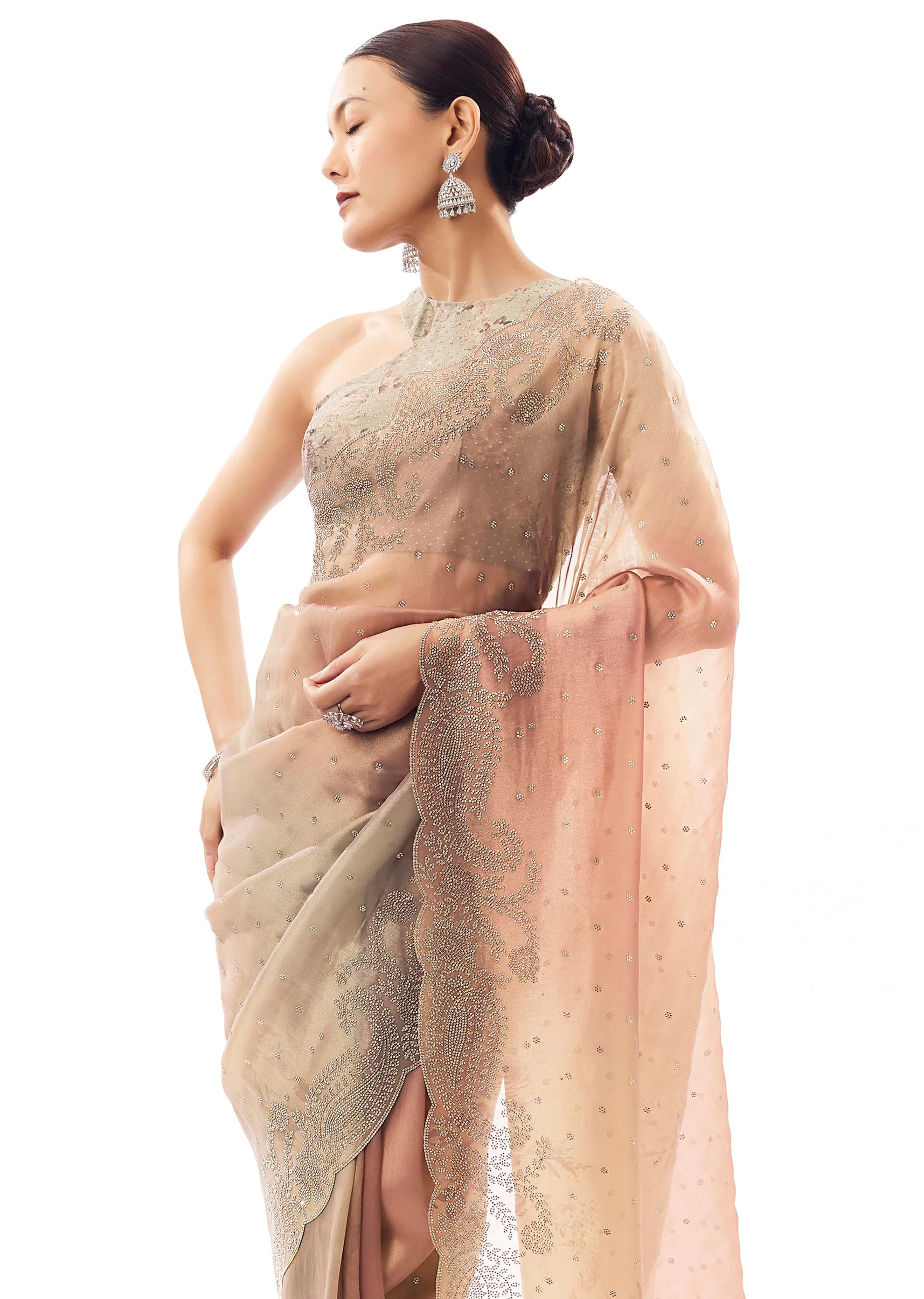 Mauve Tissue Organza Stone Embellished Saree - Image 5