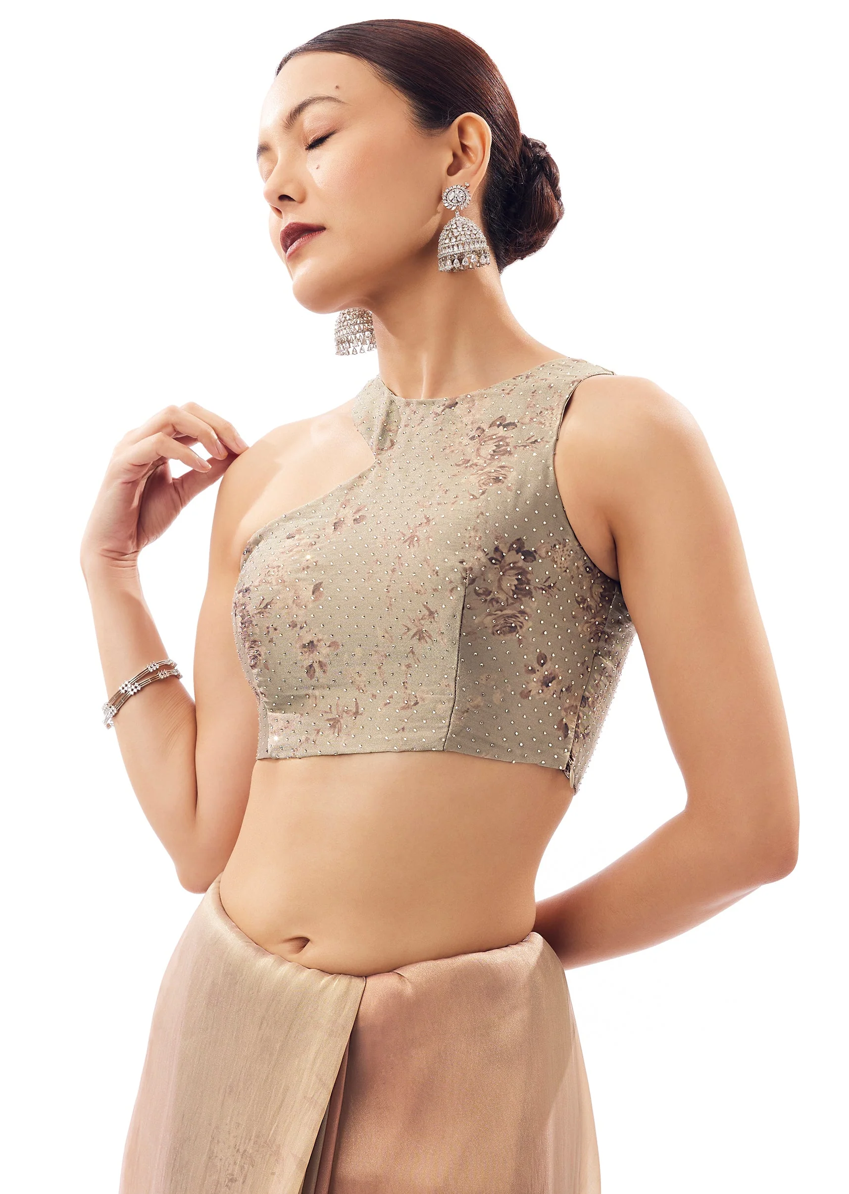 Mauve Tissue Organza Stone Embellished Saree - Image 7