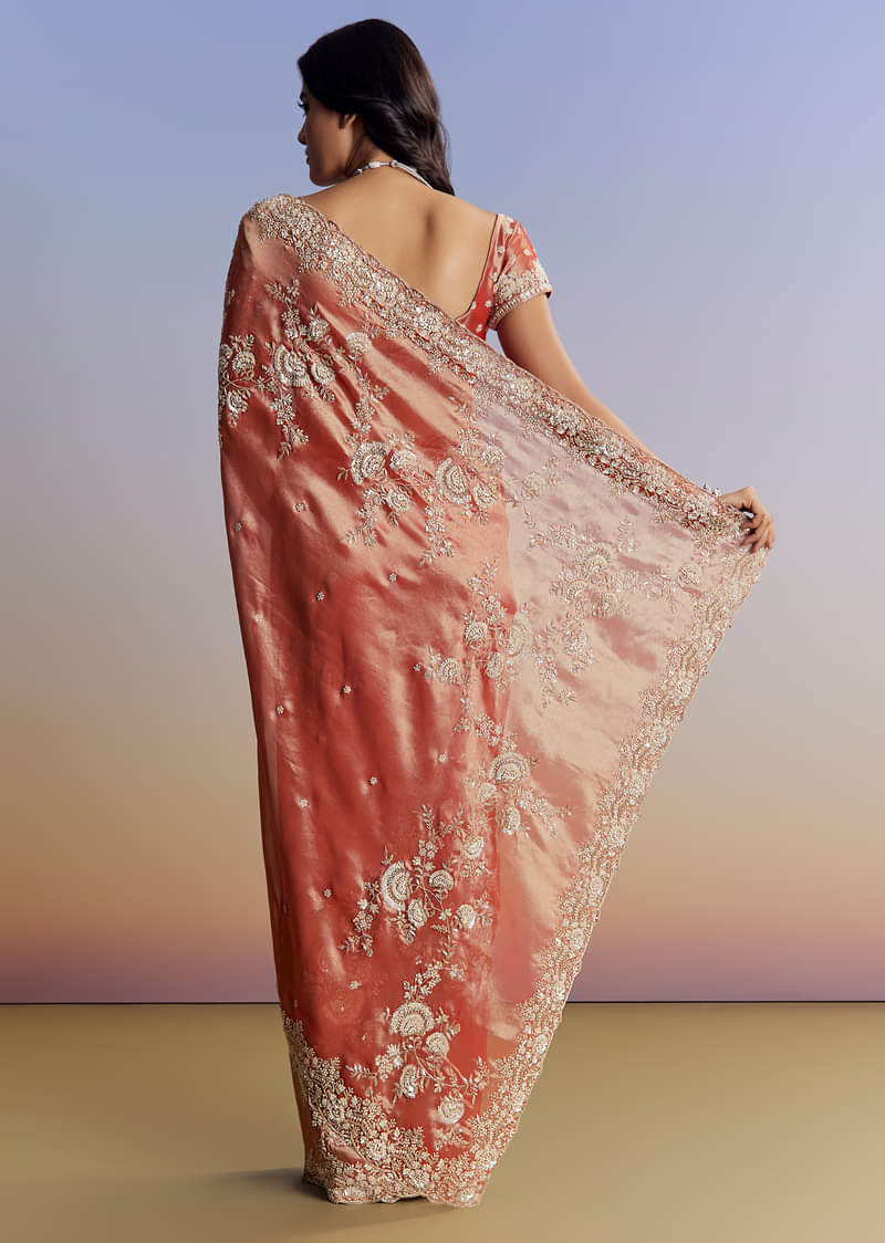 Mauve Tissue Saree With Scallop Border And Bead Embroidery - Image 4