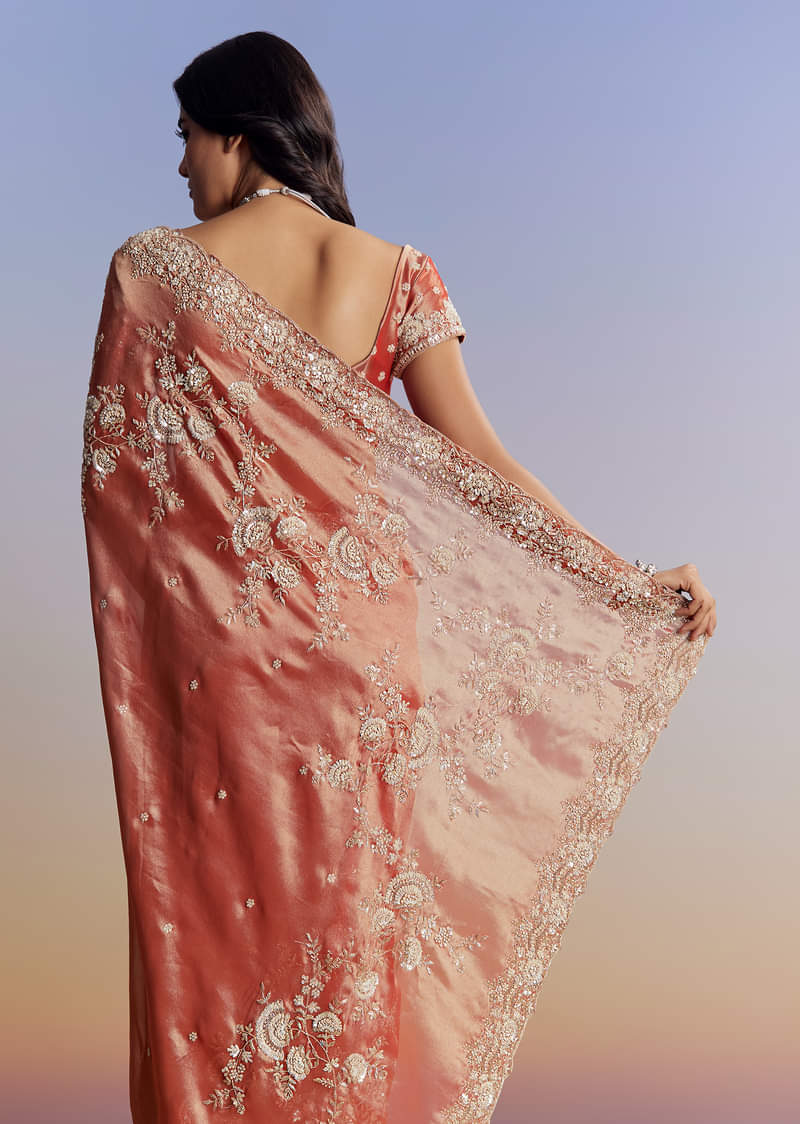 Mauve Tissue Saree With Scallop Border And Bead Embroidery - Image 6