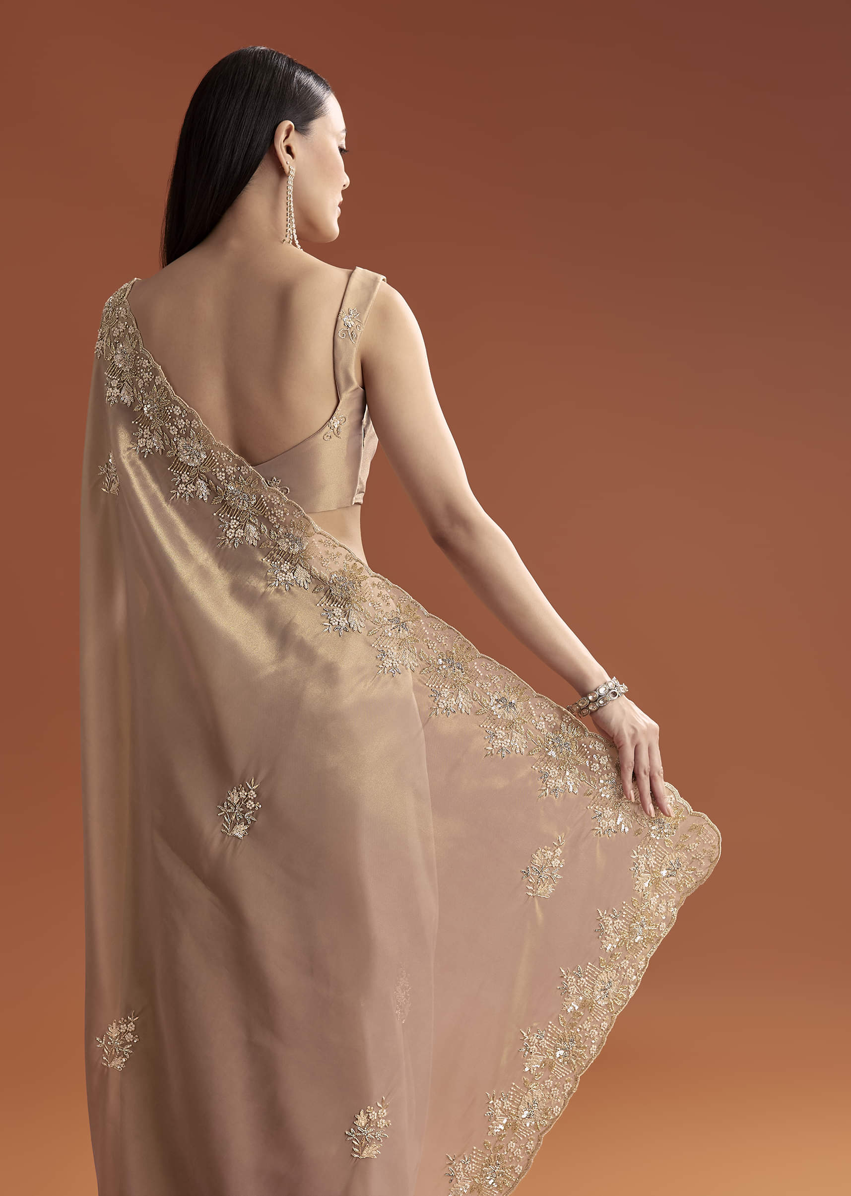 Mauve Tissue Saree With Scallop Border And Stone Embroidery - Image 6