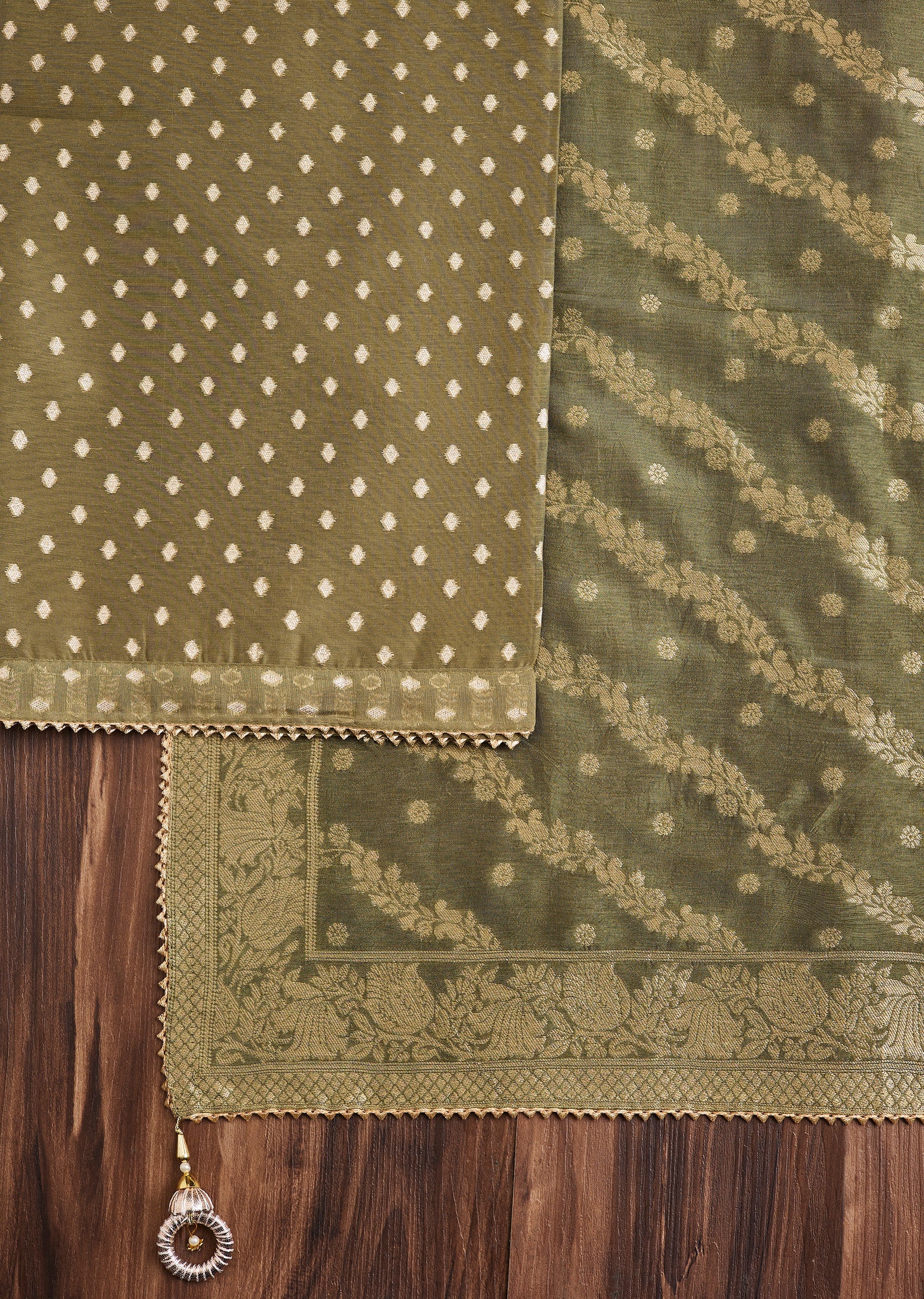Mehendi Green Chanderi Unstitched Suit - Image 2