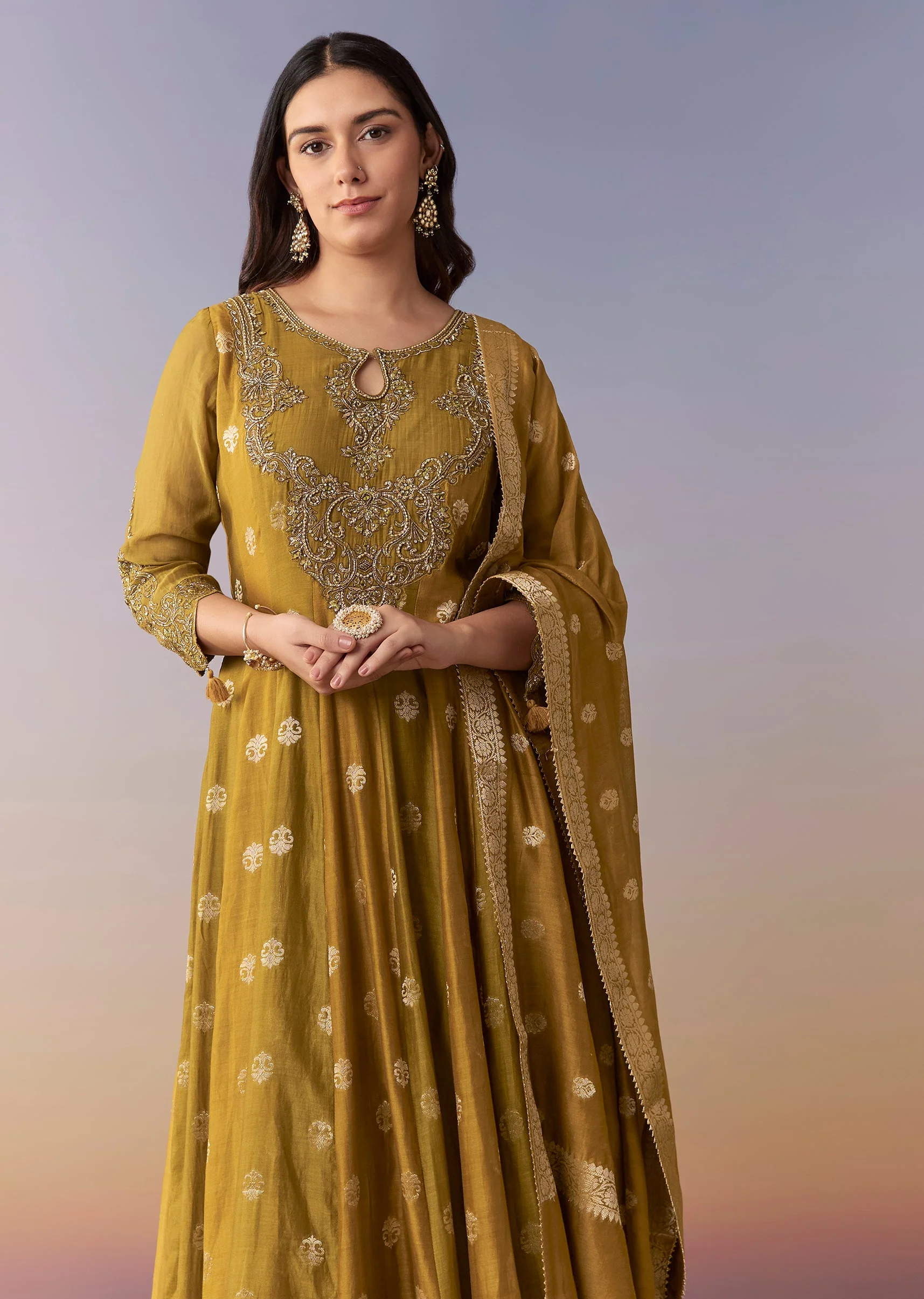 Mehendi Green Embellished Anarkali Suit Set With Palazzo And Dupatta - Image 4