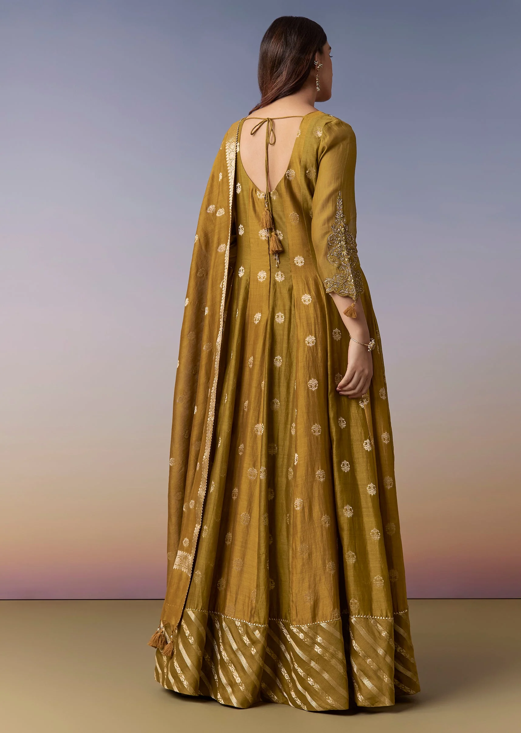 Mehendi Green Embellished Anarkali Suit Set With Palazzo And Dupatta - Image 5