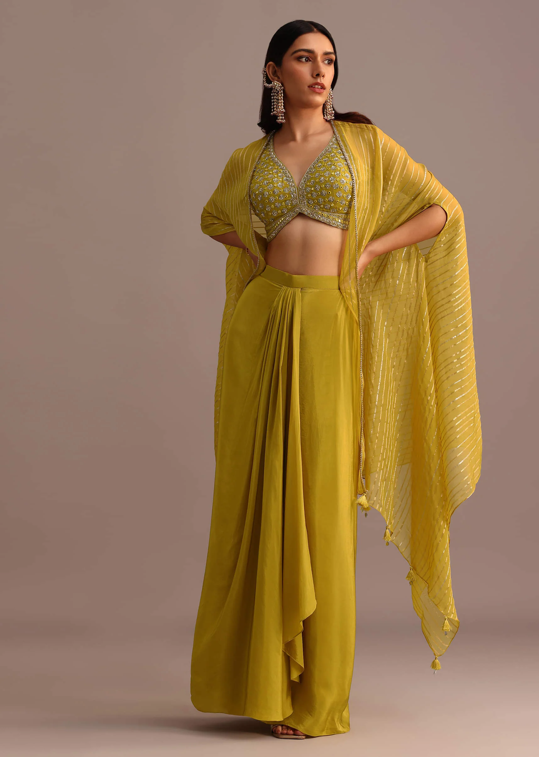 Mehendi Green Embroidered Croptop Skirt Set With Chanderi Jacket - Image 6