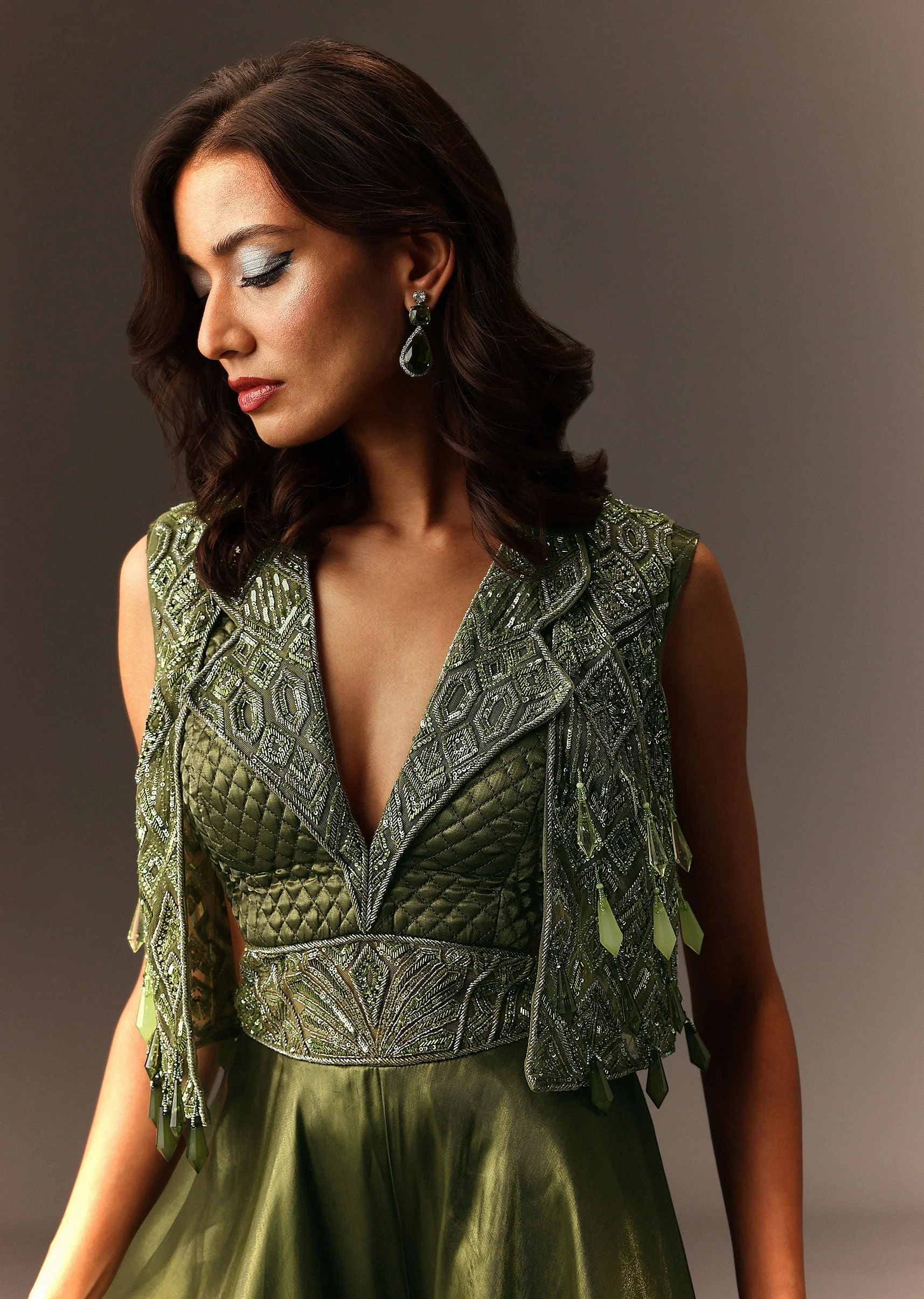 Mehendi Green Embroidered Jumpsuit - Image 4