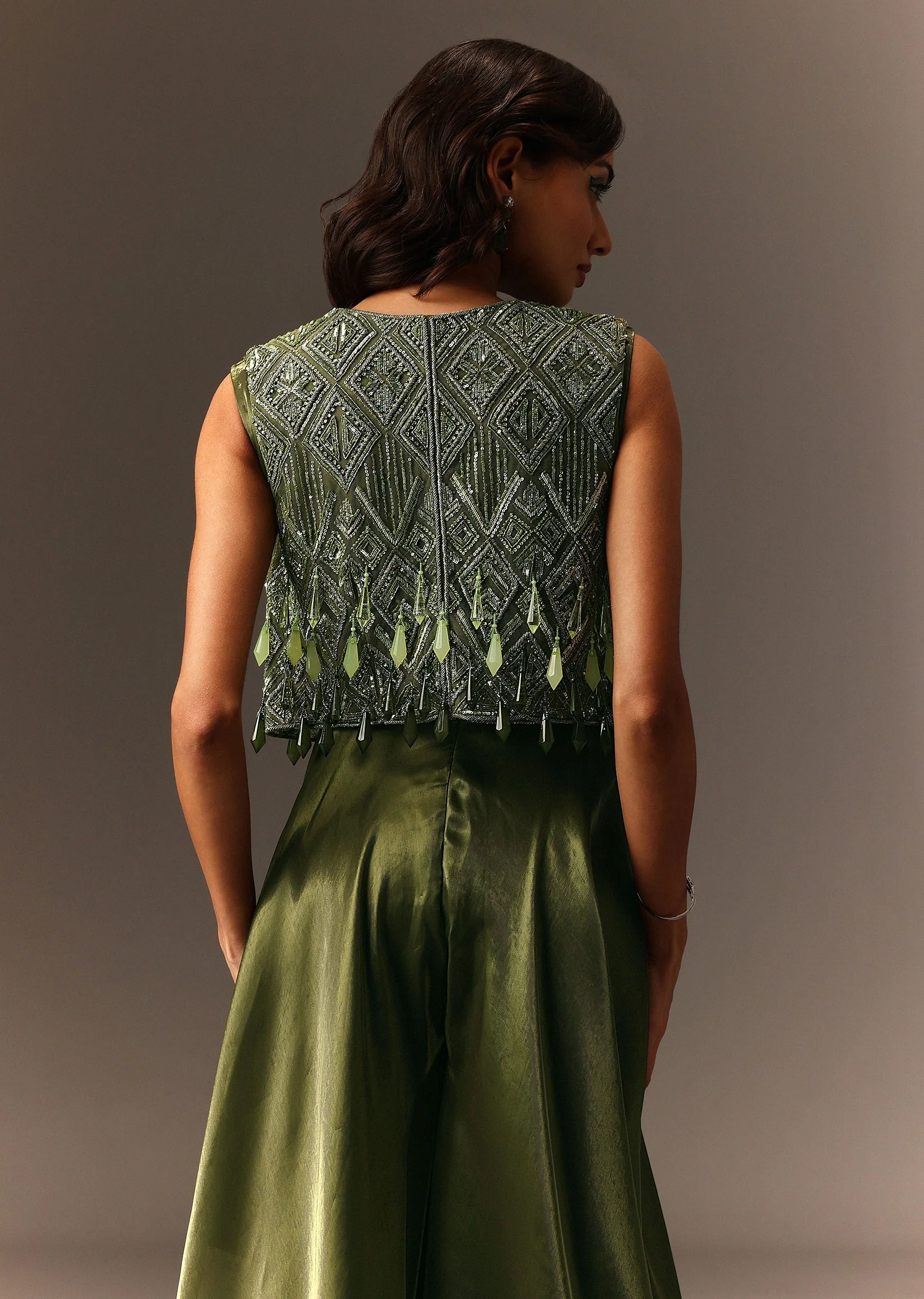 Mehendi Green Embroidered Jumpsuit - Image 6