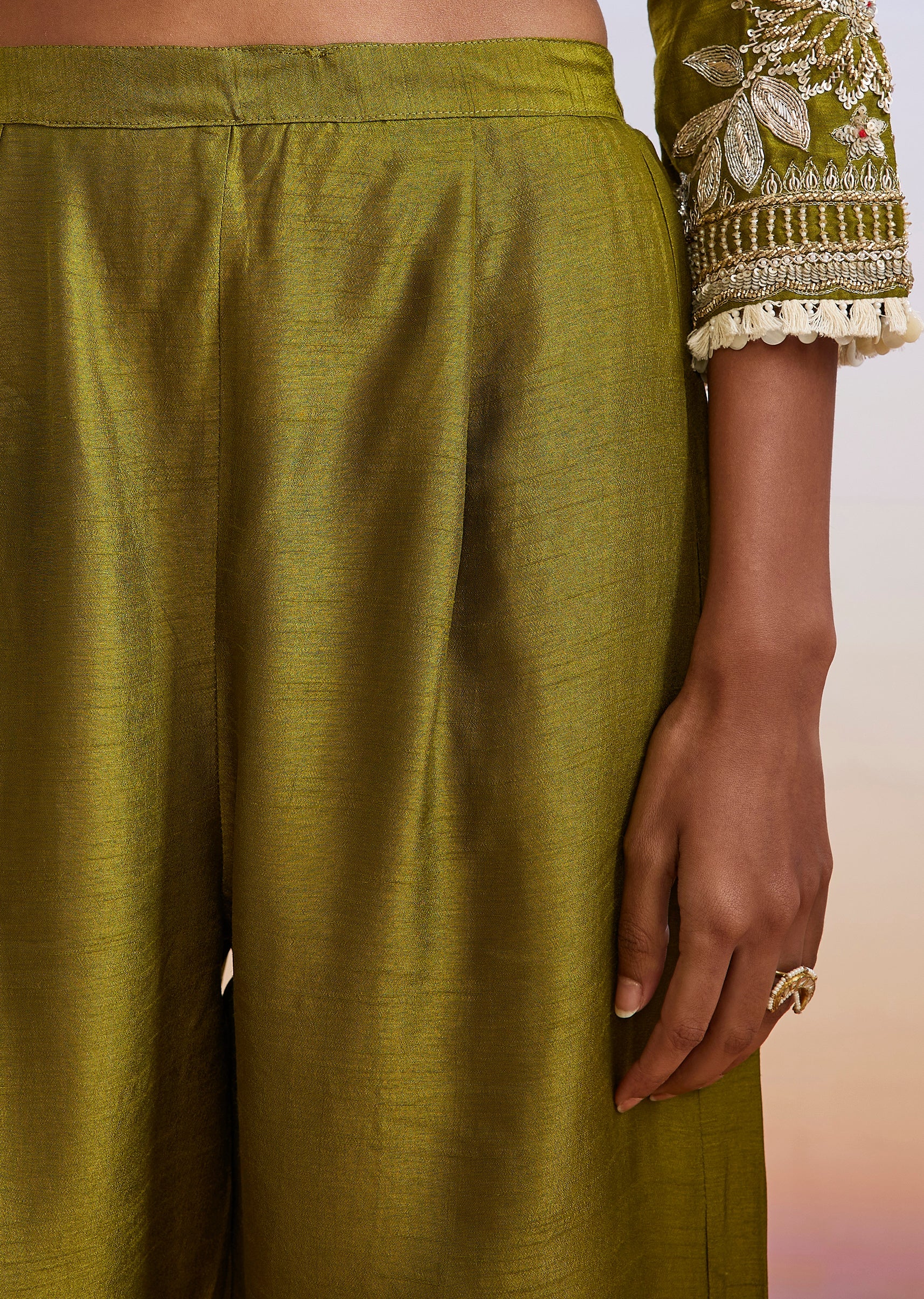 Mehendi Green Embroidered Silk Palazzo Suit With Dupatta - Image 6