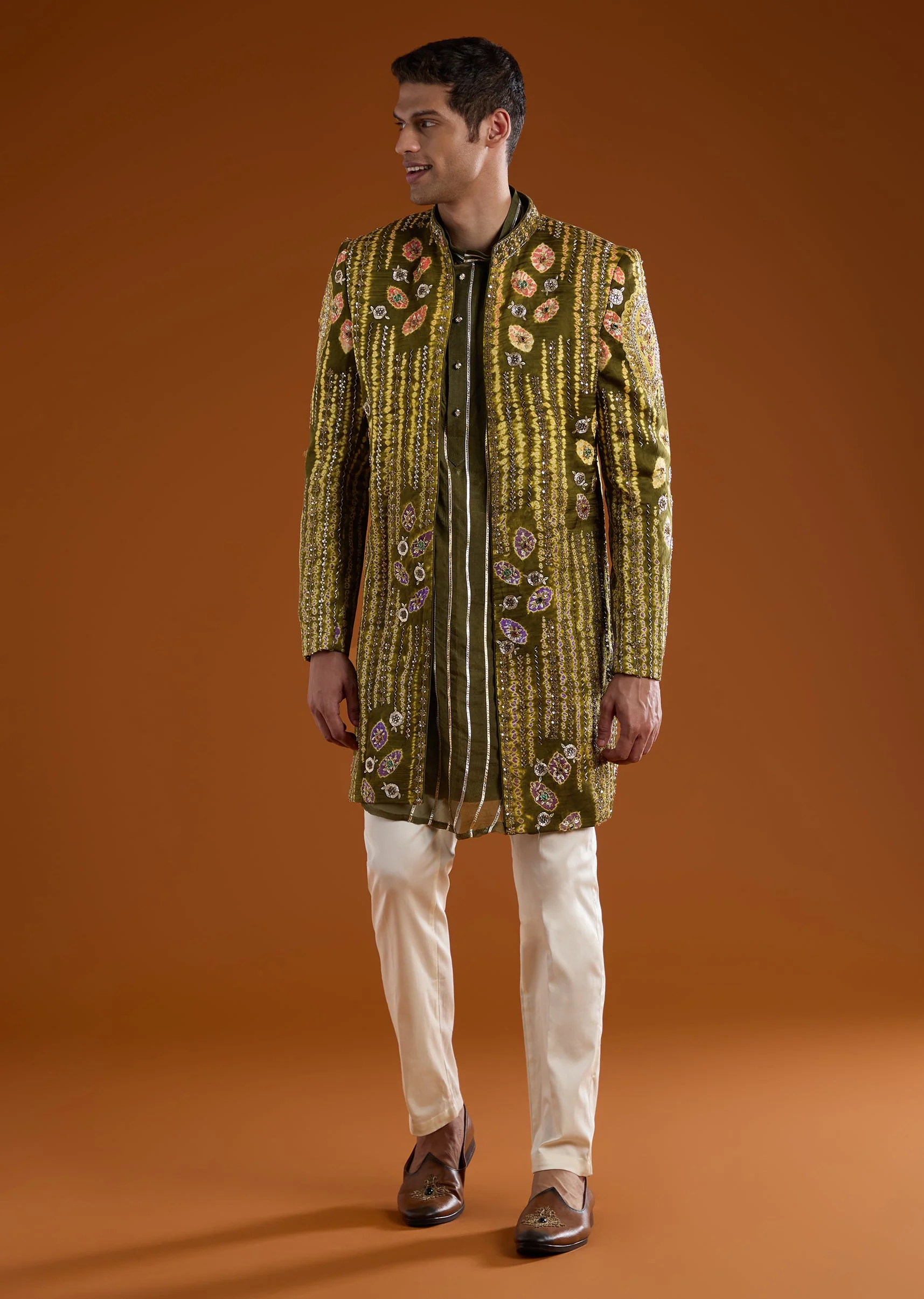Mehendi Green Indowestern Kurta Set with Zardozi Work - Image 3