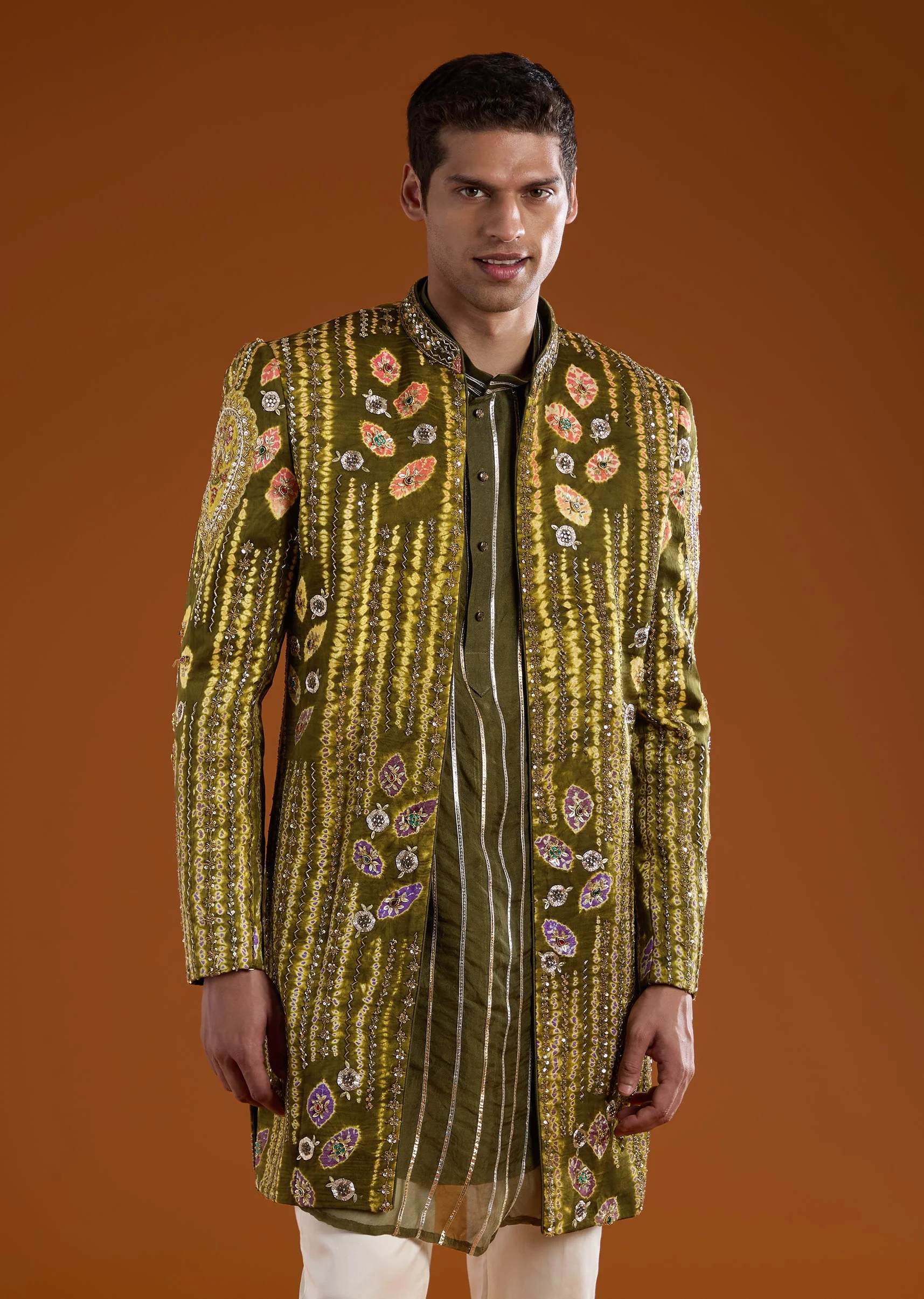Mehendi Green Indowestern Kurta Set with Zardozi Work - Image 4