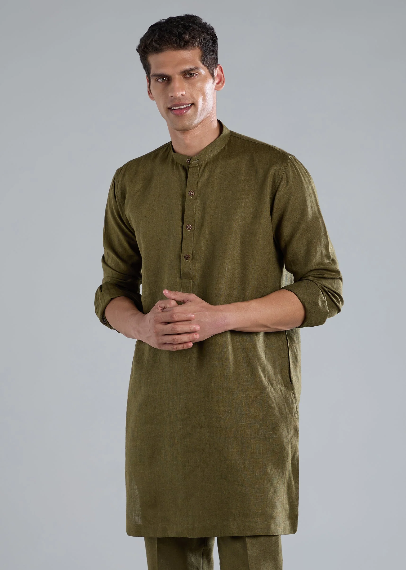 Mehendi Green Kurta Jacket Set With Thread Resham Work - Image 6