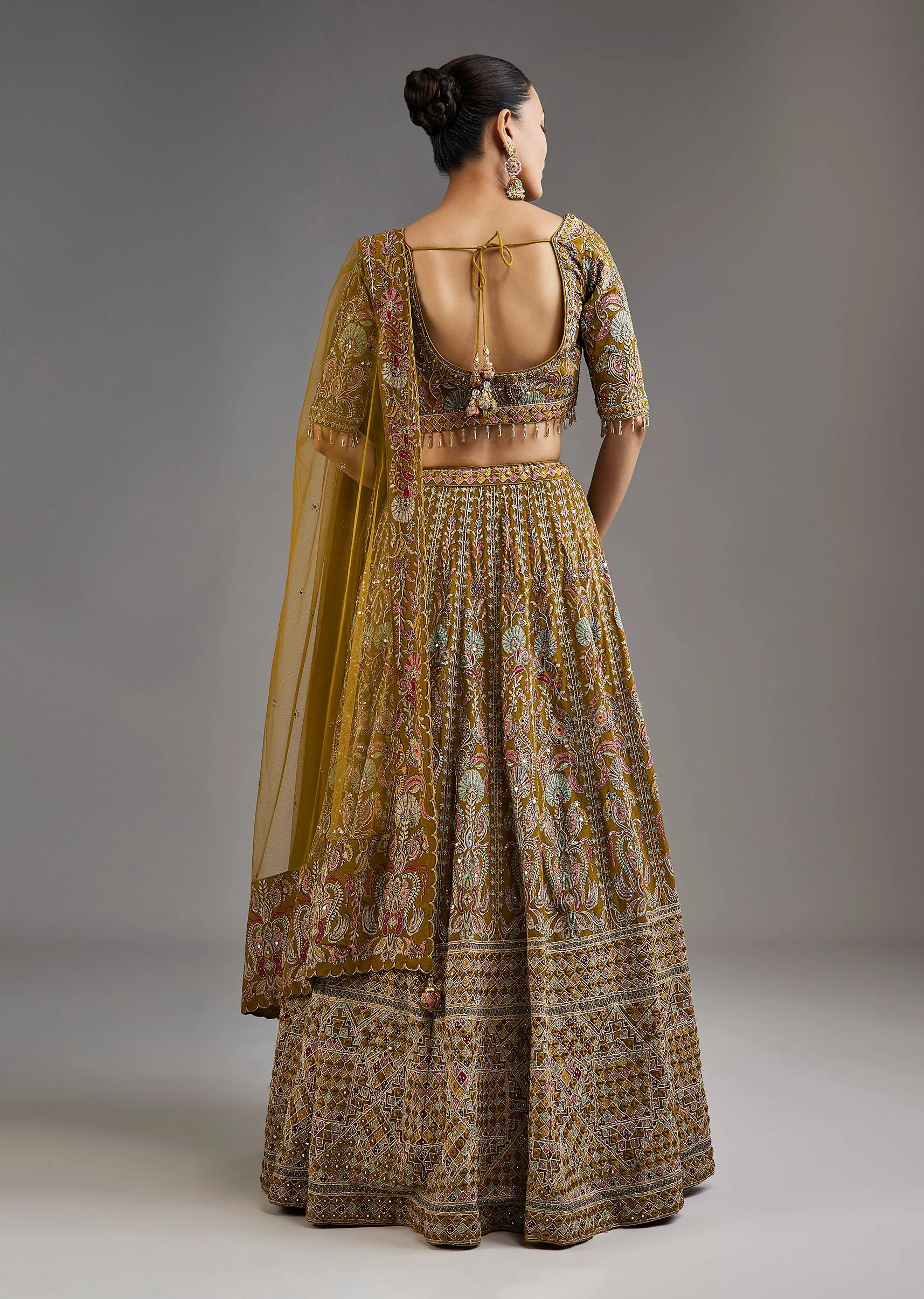 Mehendi Green Lehenga With Mirror Accents - Image 2