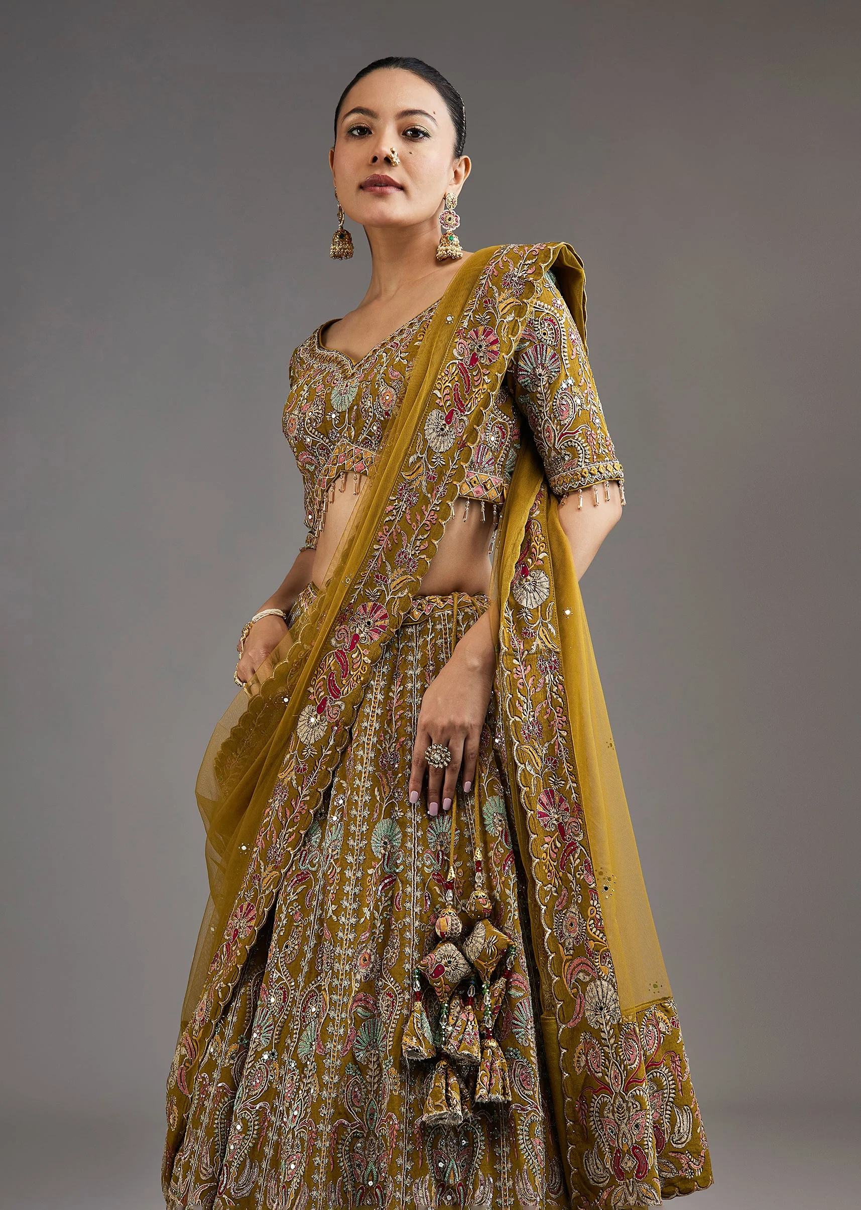 Mehendi Green Lehenga With Mirror Accents - Image 5