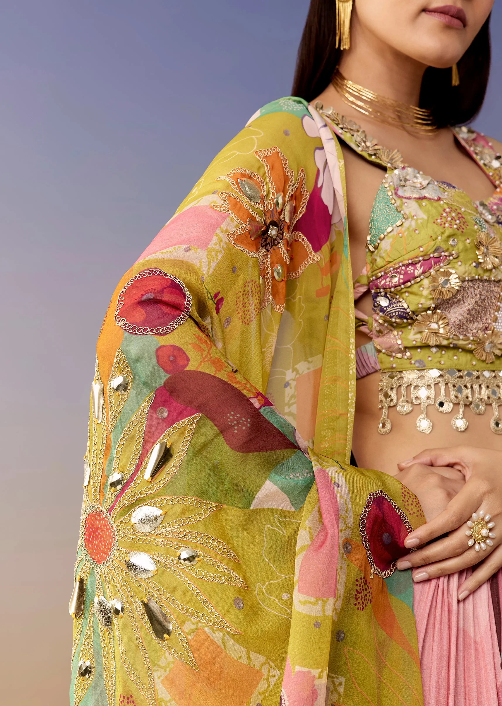 Mehendi Green Printed Bridesmaid Lehenga Set - Image 5