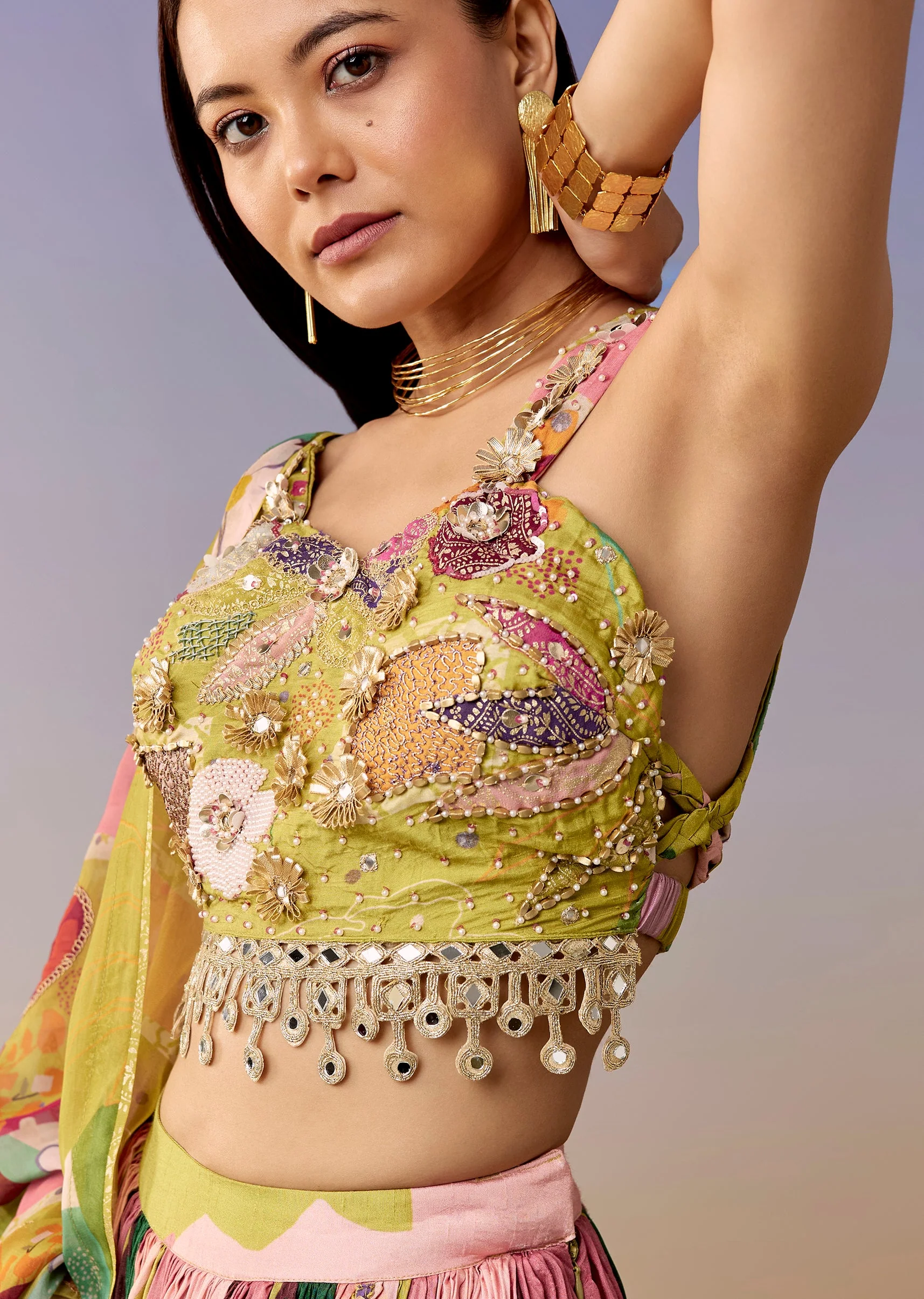 Mehendi Green Printed Bridesmaid Lehenga Set - Image 7