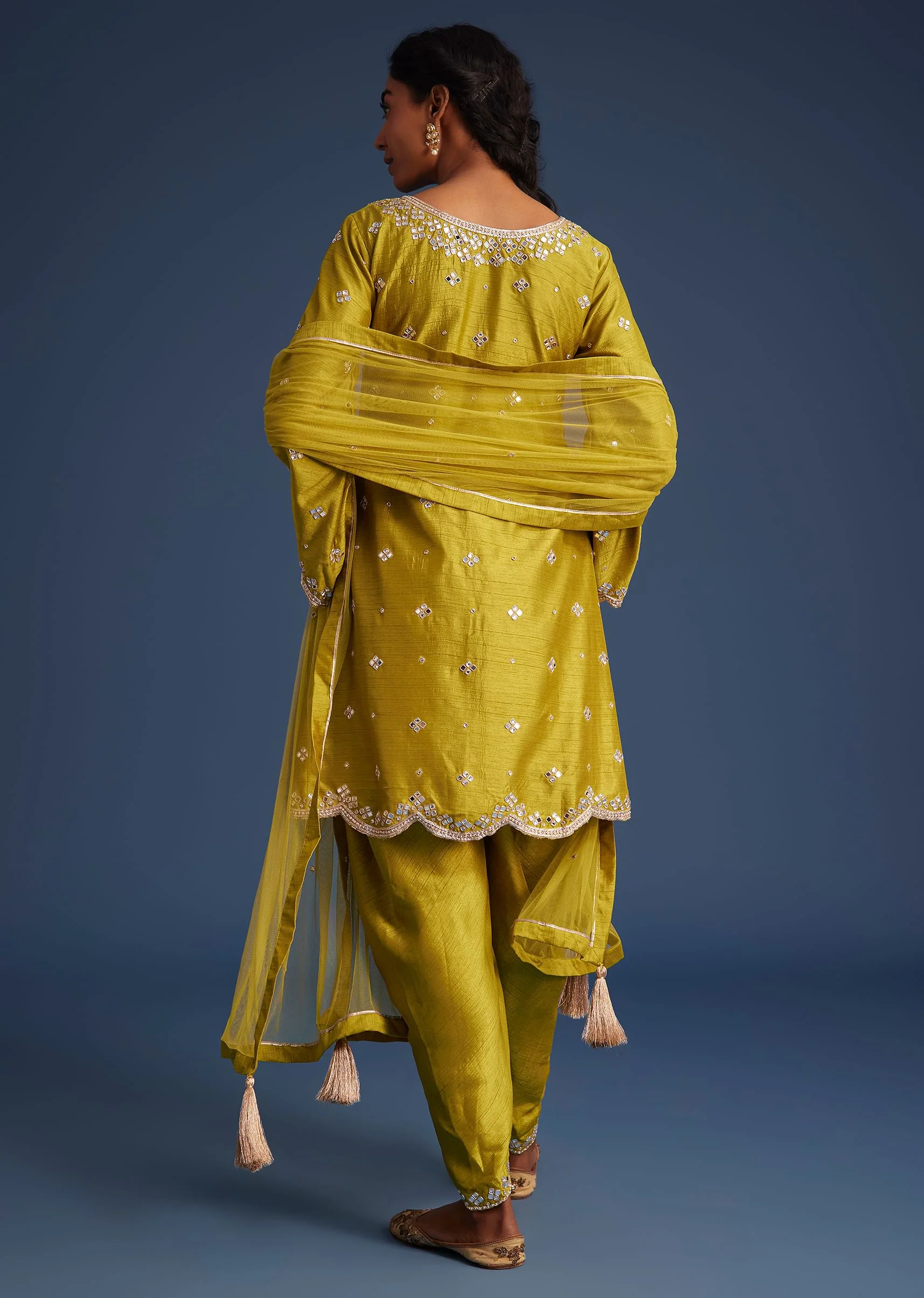 Mehendi Green Silk Embroidered Kurta Dhoti Set - Image 5