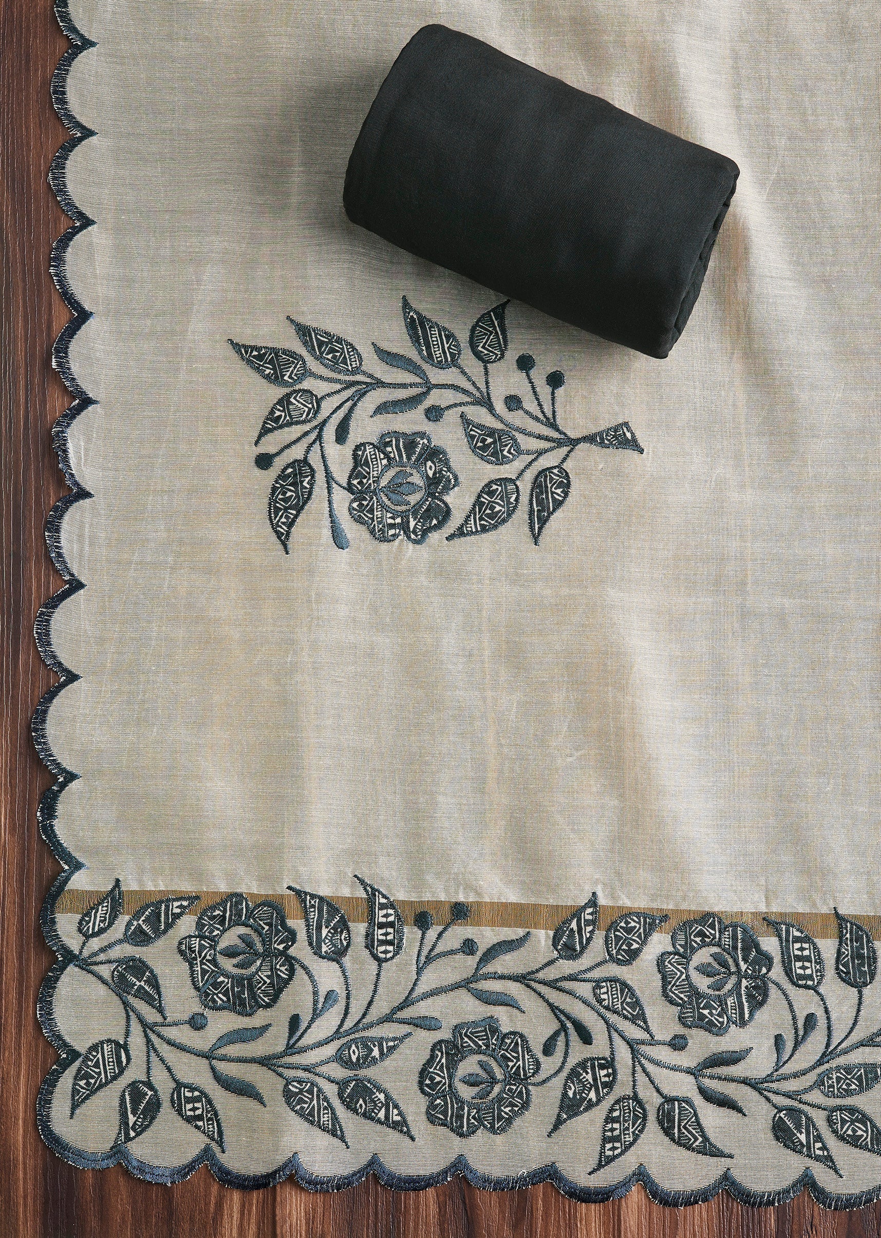 Midnight Black Cotton Printed Unstitched Suit Set - Image 4