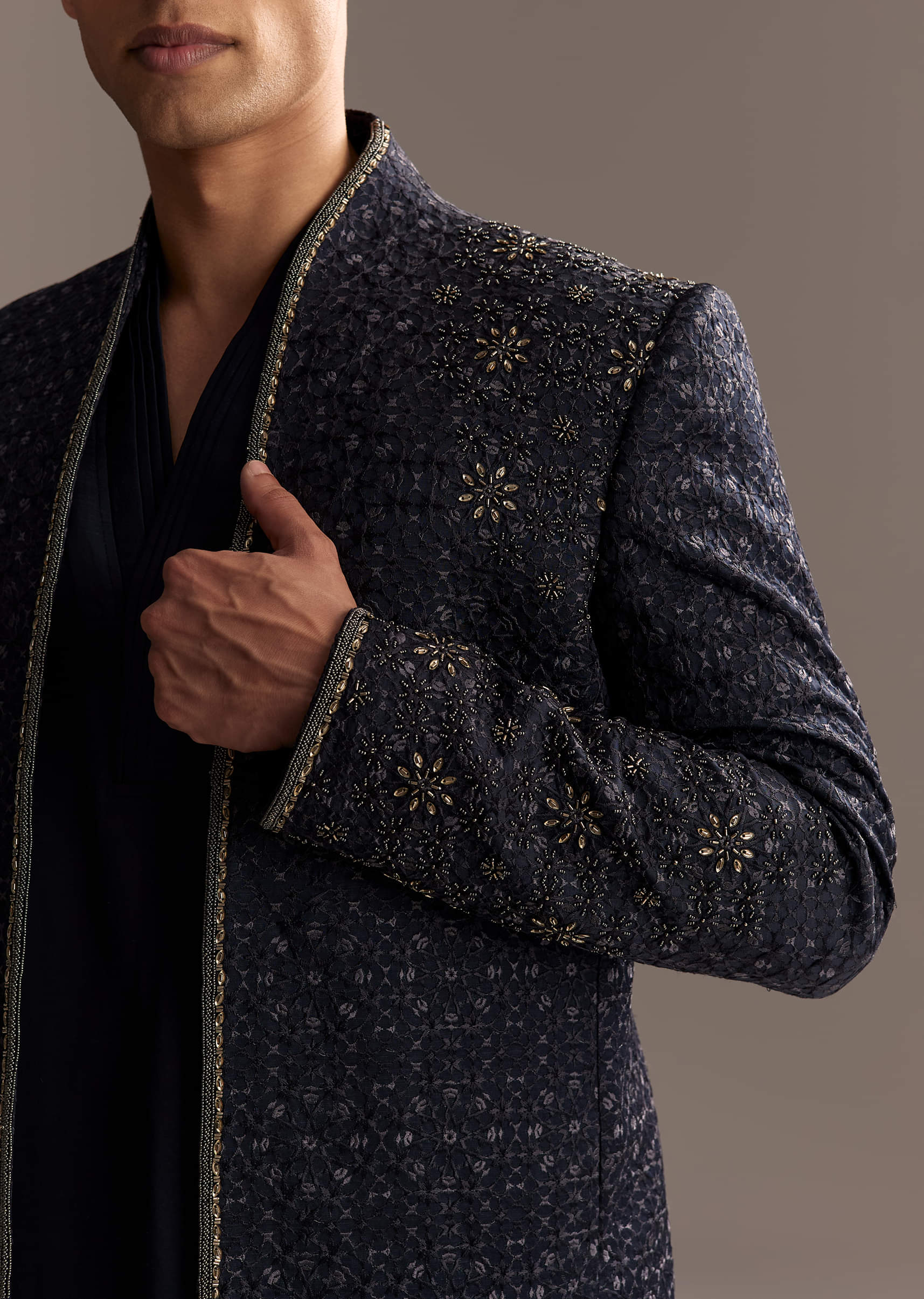 Midnight Blue Jodhpuri Suit For Men With Heavy Hand Embroidery - Image 2