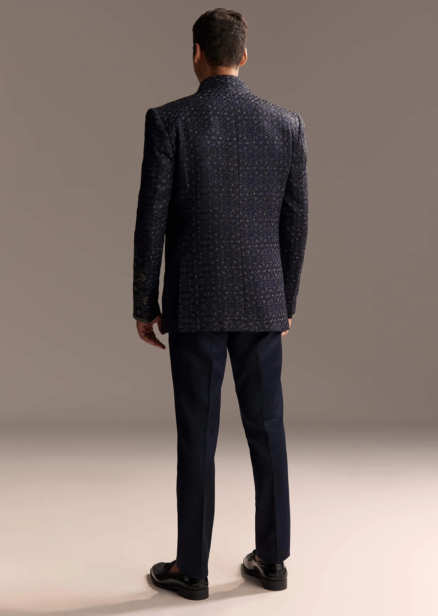 Midnight Blue Jodhpuri Suit For Men With Heavy Hand Embroidery - Image 3