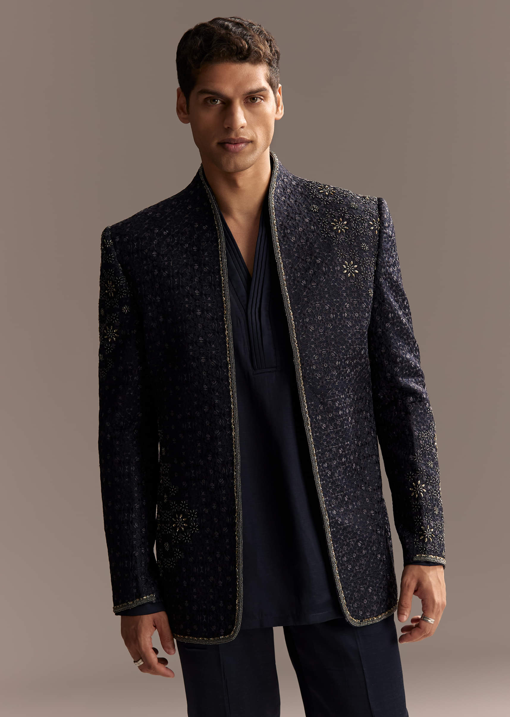 Midnight Blue Jodhpuri Suit For Men With Heavy Hand Embroidery - Image 5