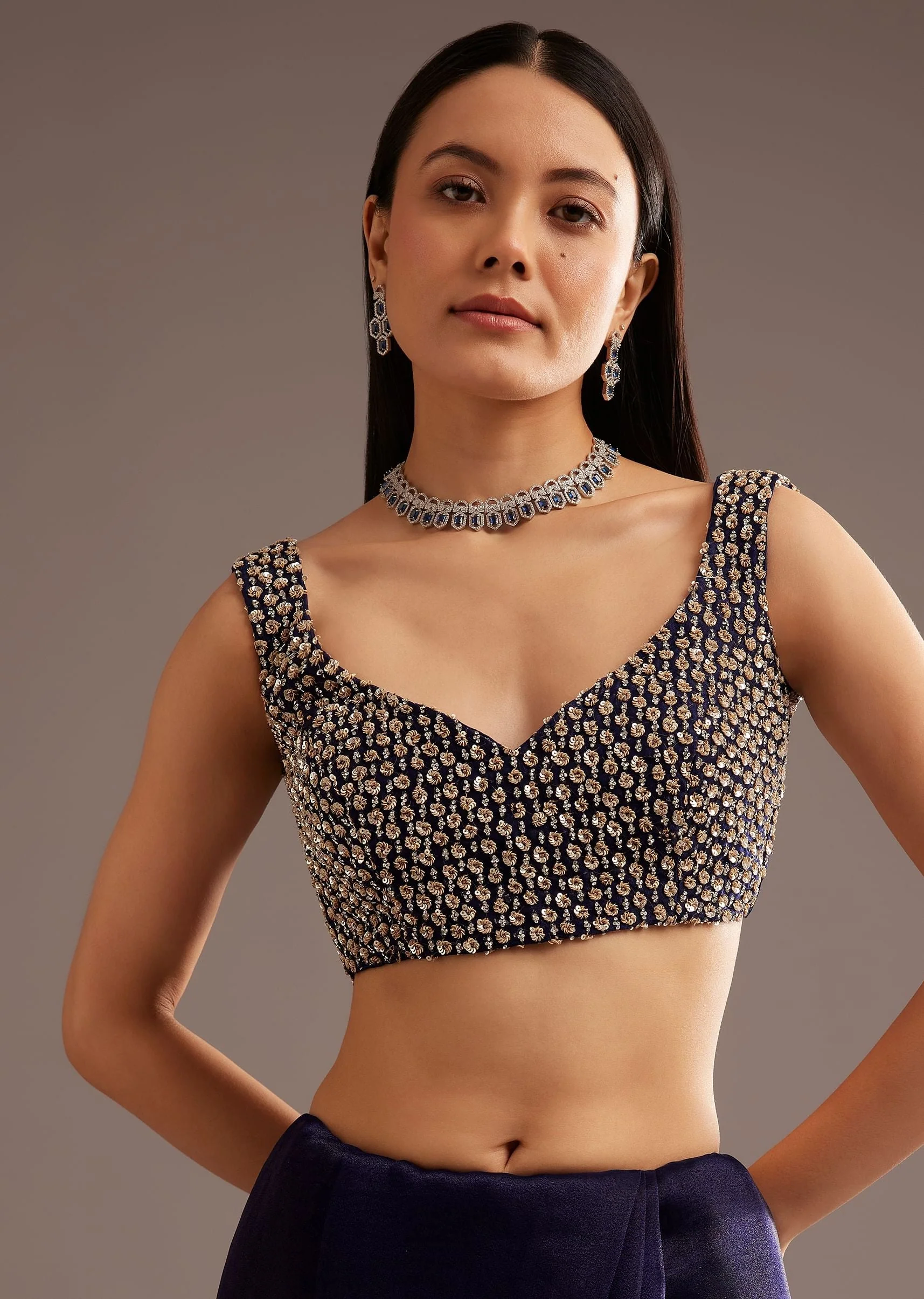 Midnight Blue Organza Tissue Saree With Sequin And Cutdana Embroidery - Image 7