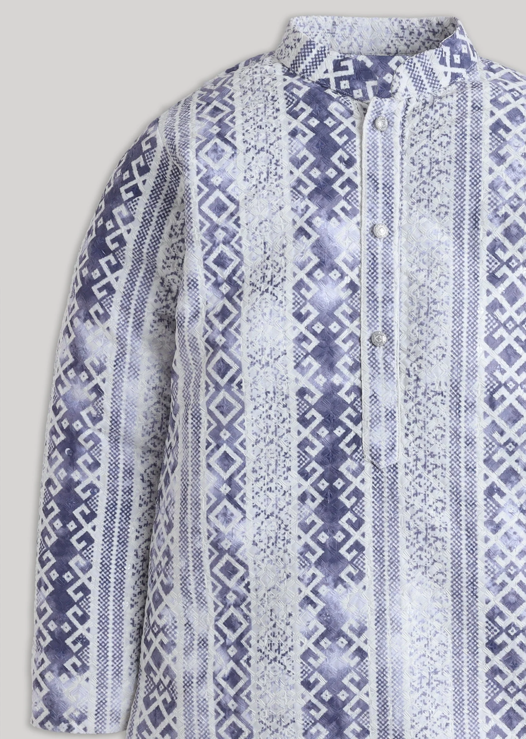 Minimal Embroidered Cotton Kurta Set For Boys - Image 4