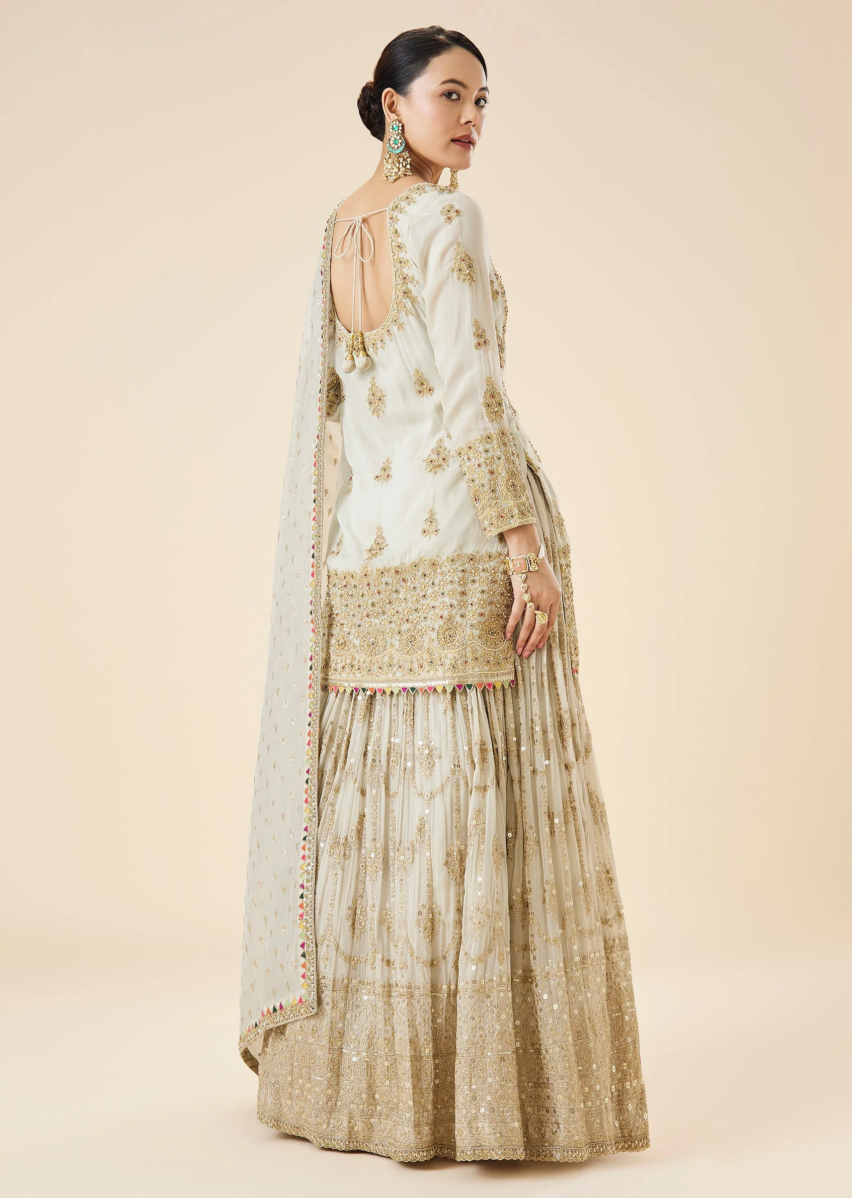 Mint Blue Embroidered Kurta Lehenga Set - Image 2