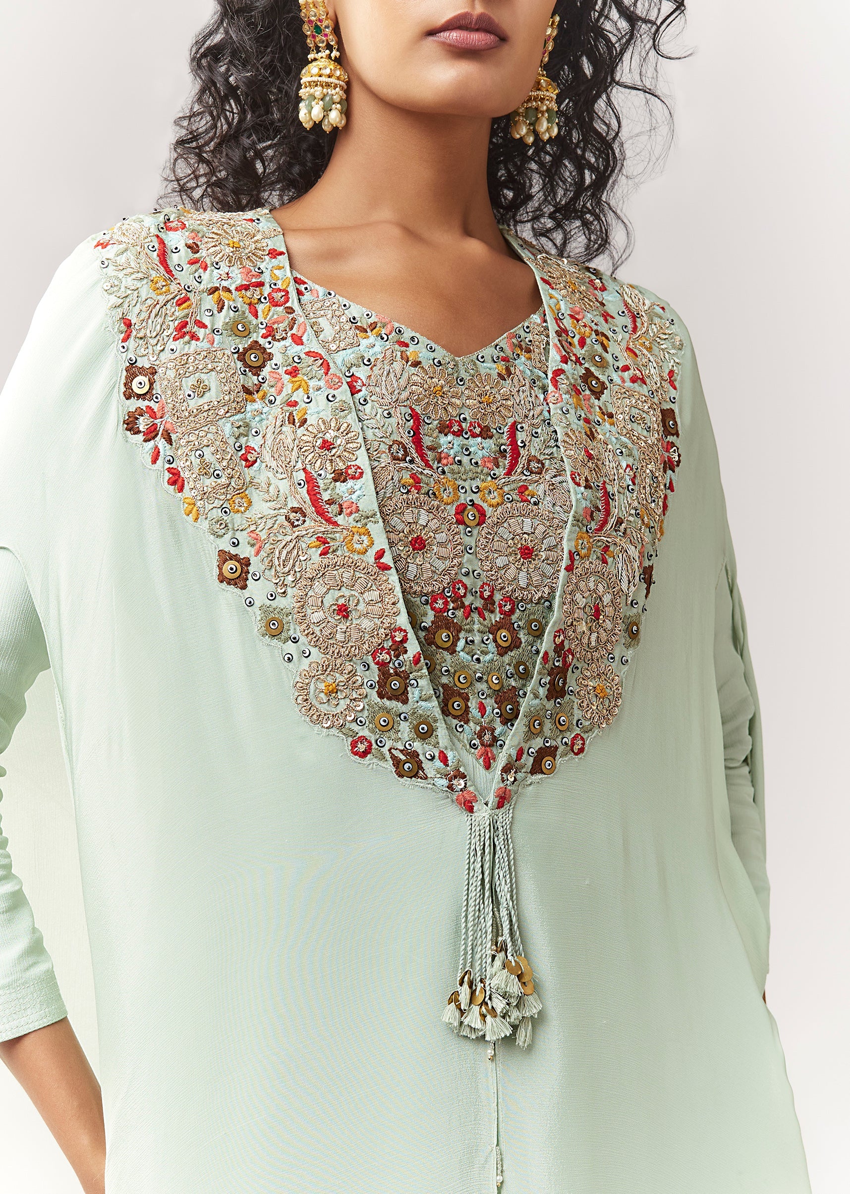 Mint Blue Kurta Cape Sharara Set With Thread And Zardosi Work - Image 2
