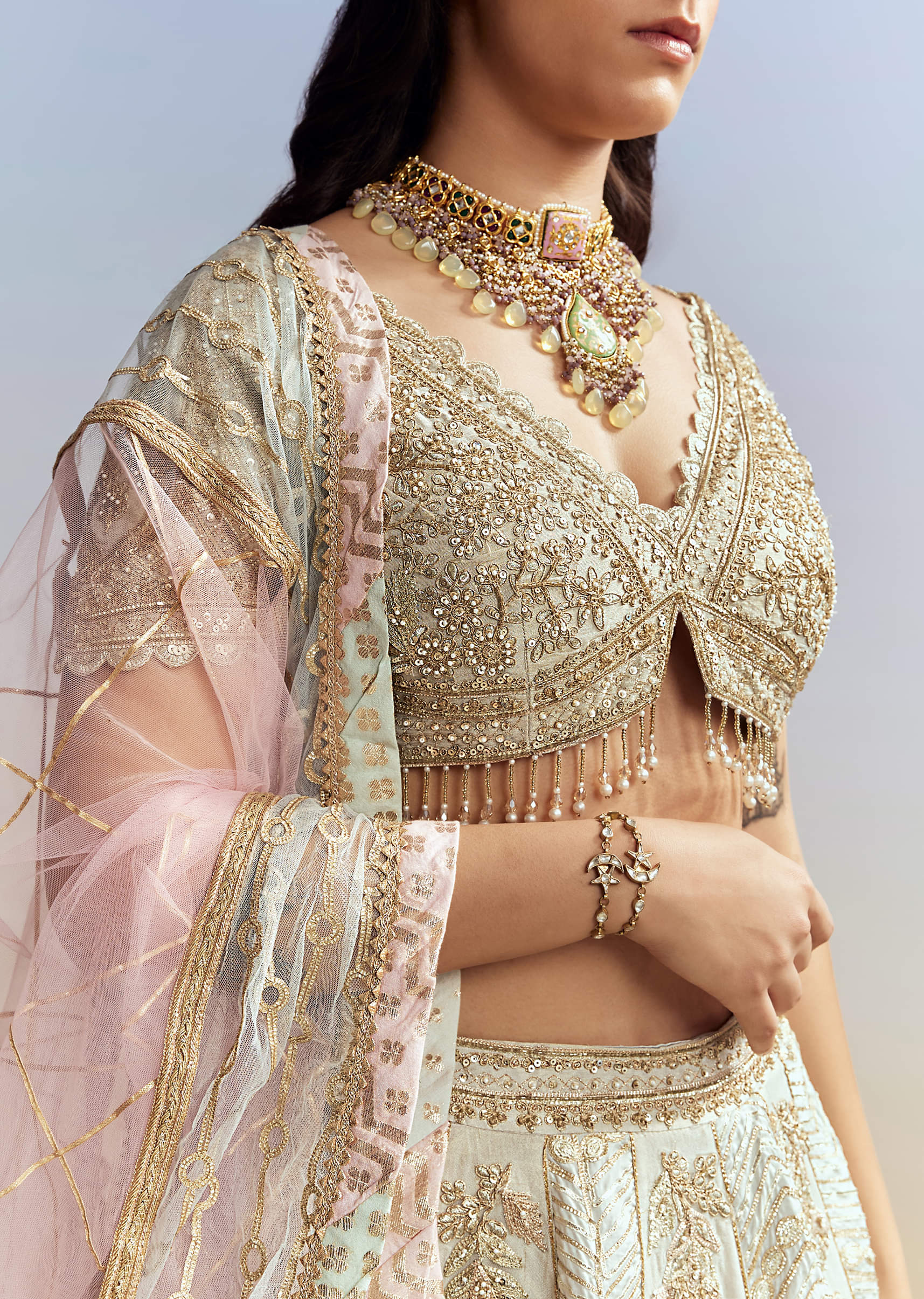 Mint Blue Tissue Embroidered Bridesmaid Lehenga - Image 2