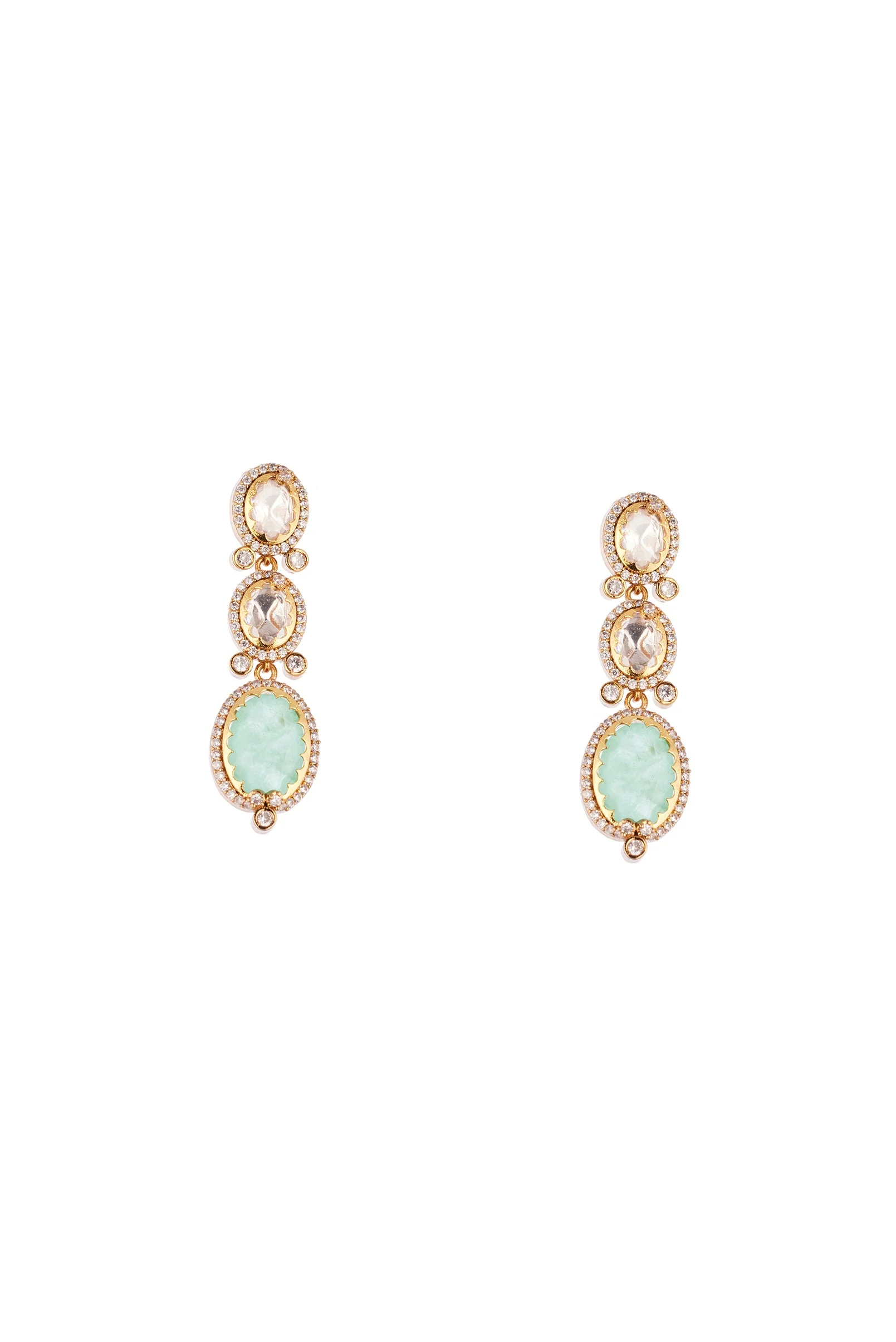 Mint Green and Gold Finish Jewellery Set In Kundan Polki - Image 4