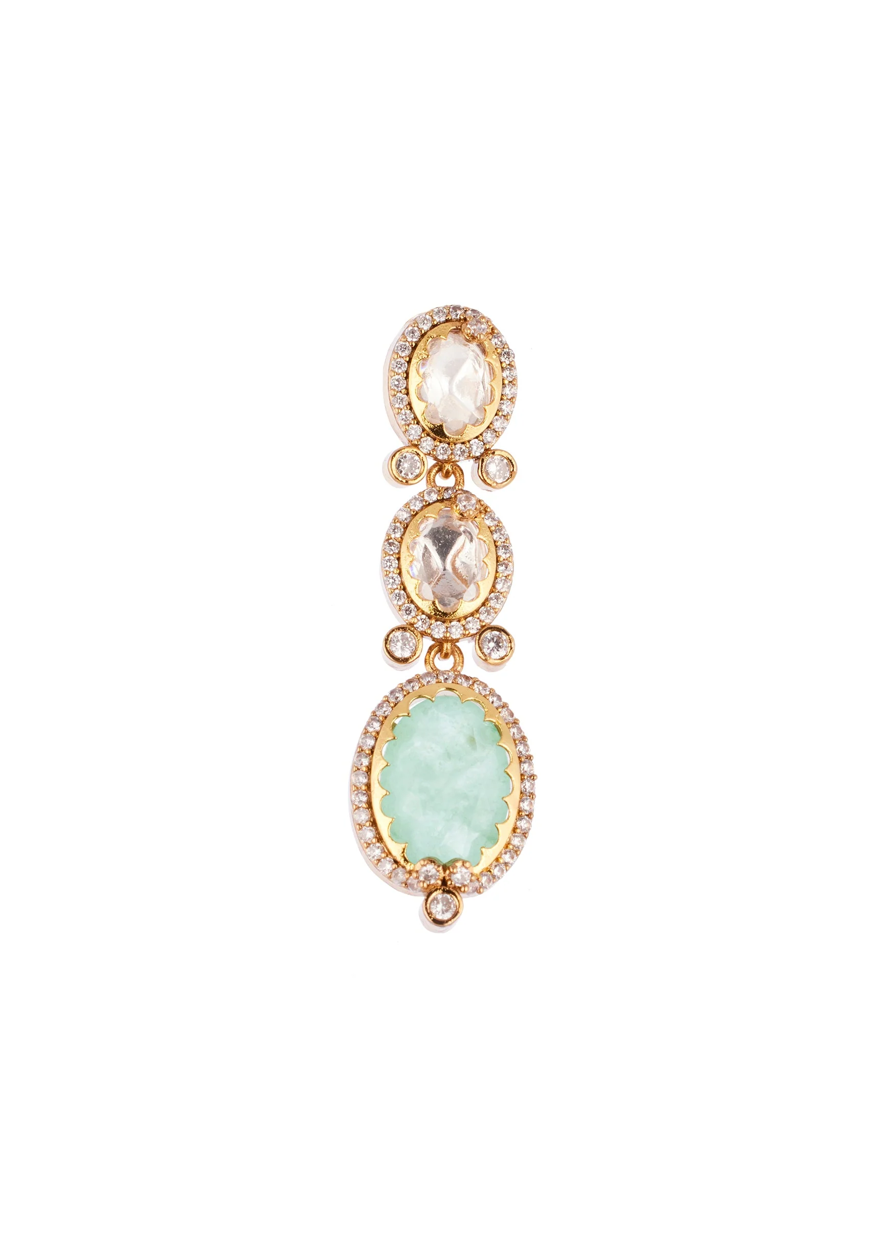 Mint Green and Gold Finish Jewellery Set In Kundan Polki - Image 5