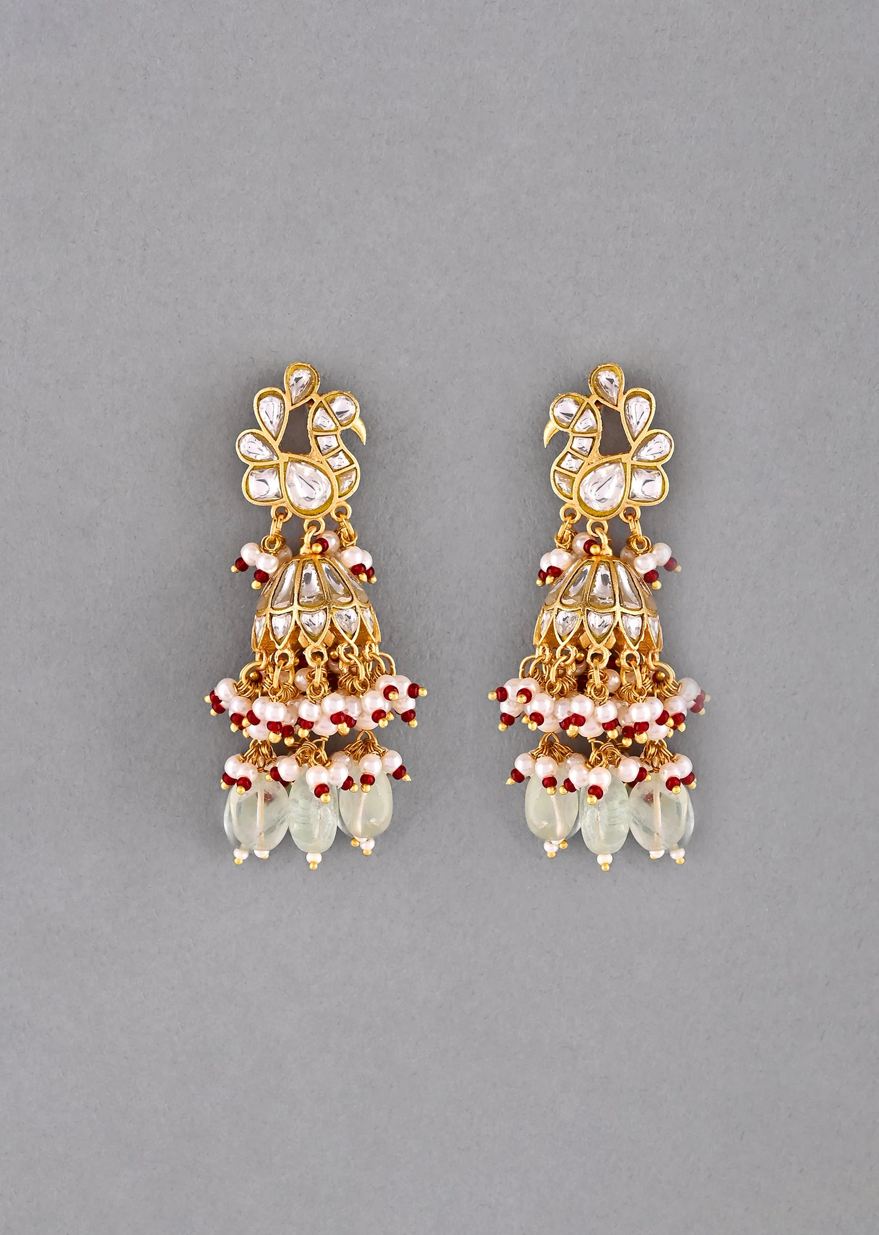 Mint Green Earrings With Pachi Kundan - Image 2