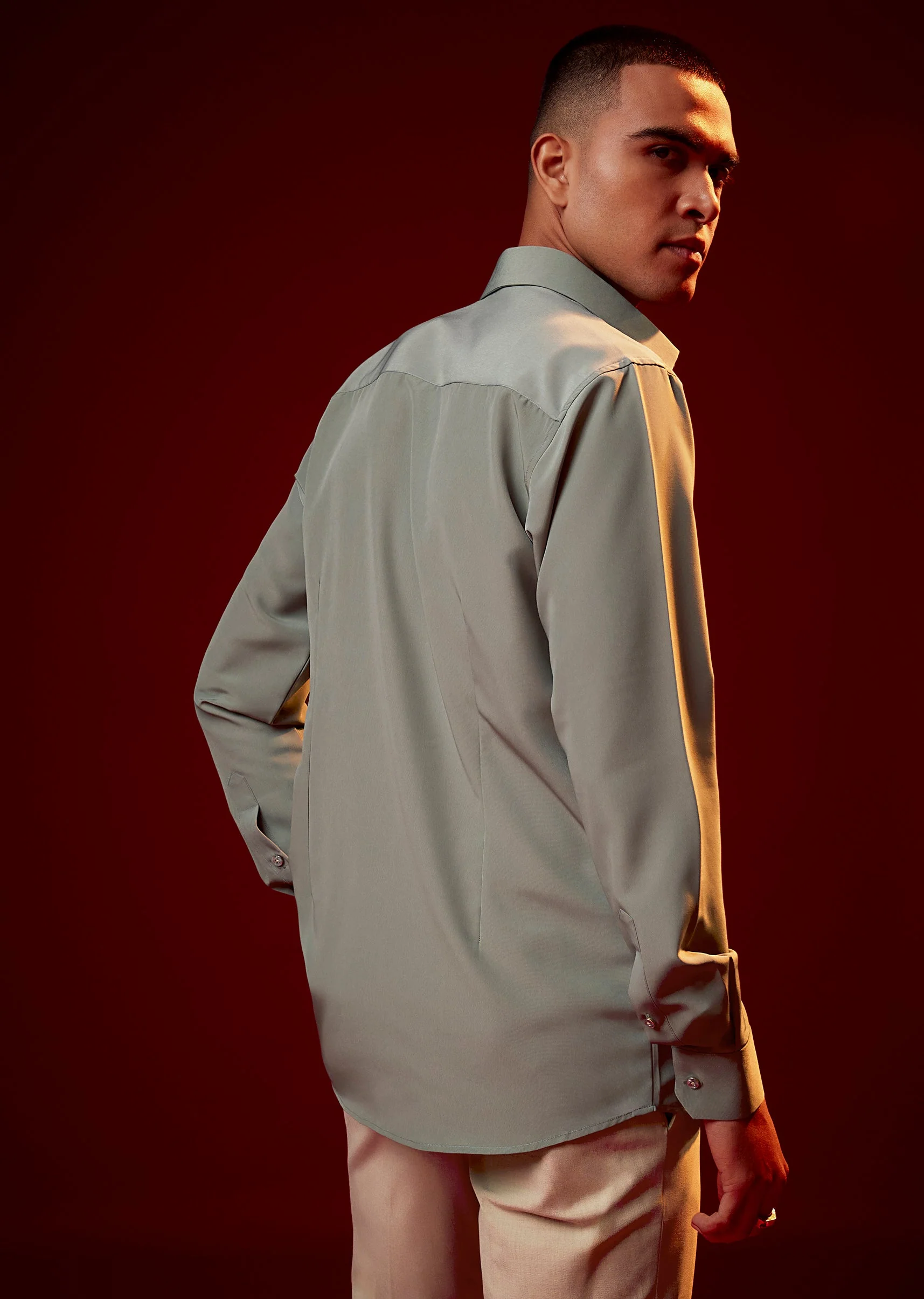 Mint Green Embellished Mandarin Collar Shirt - Image 5