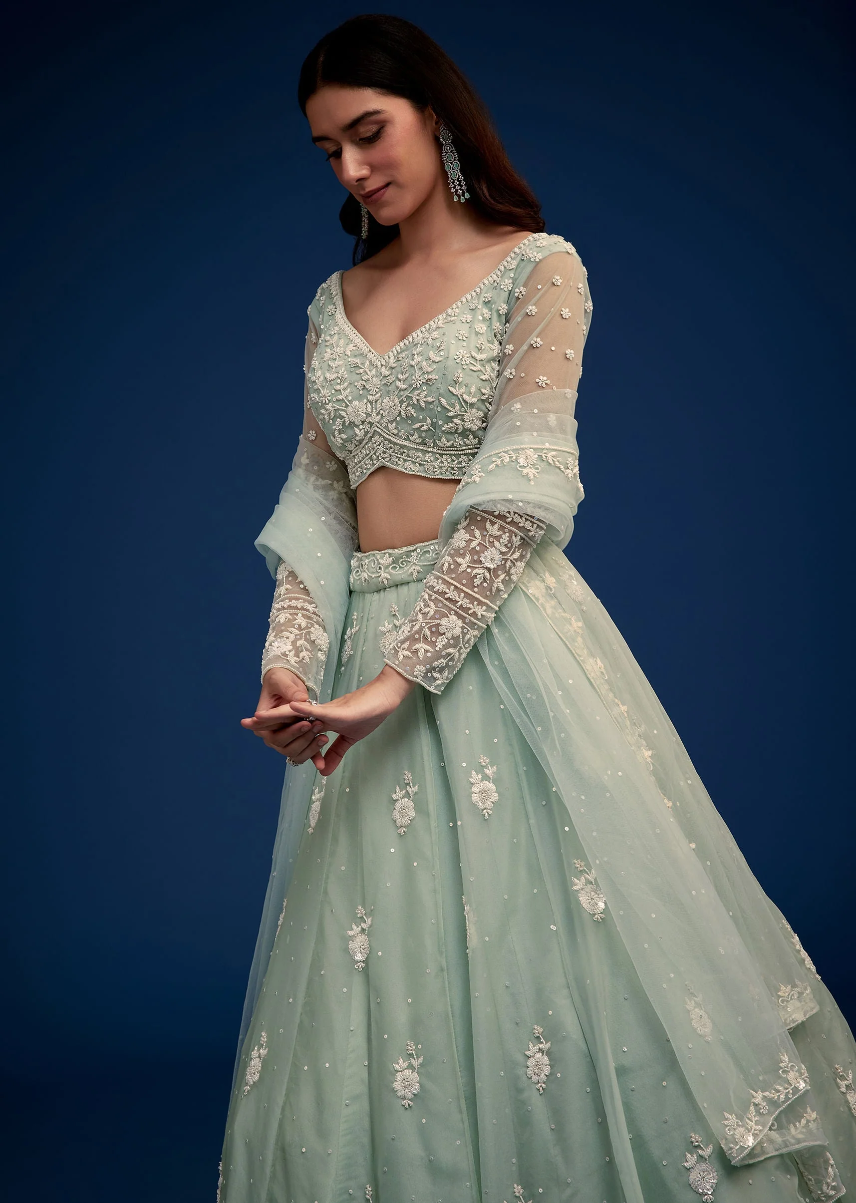 Mint Green Embroidered Lehenga Set - Image 2