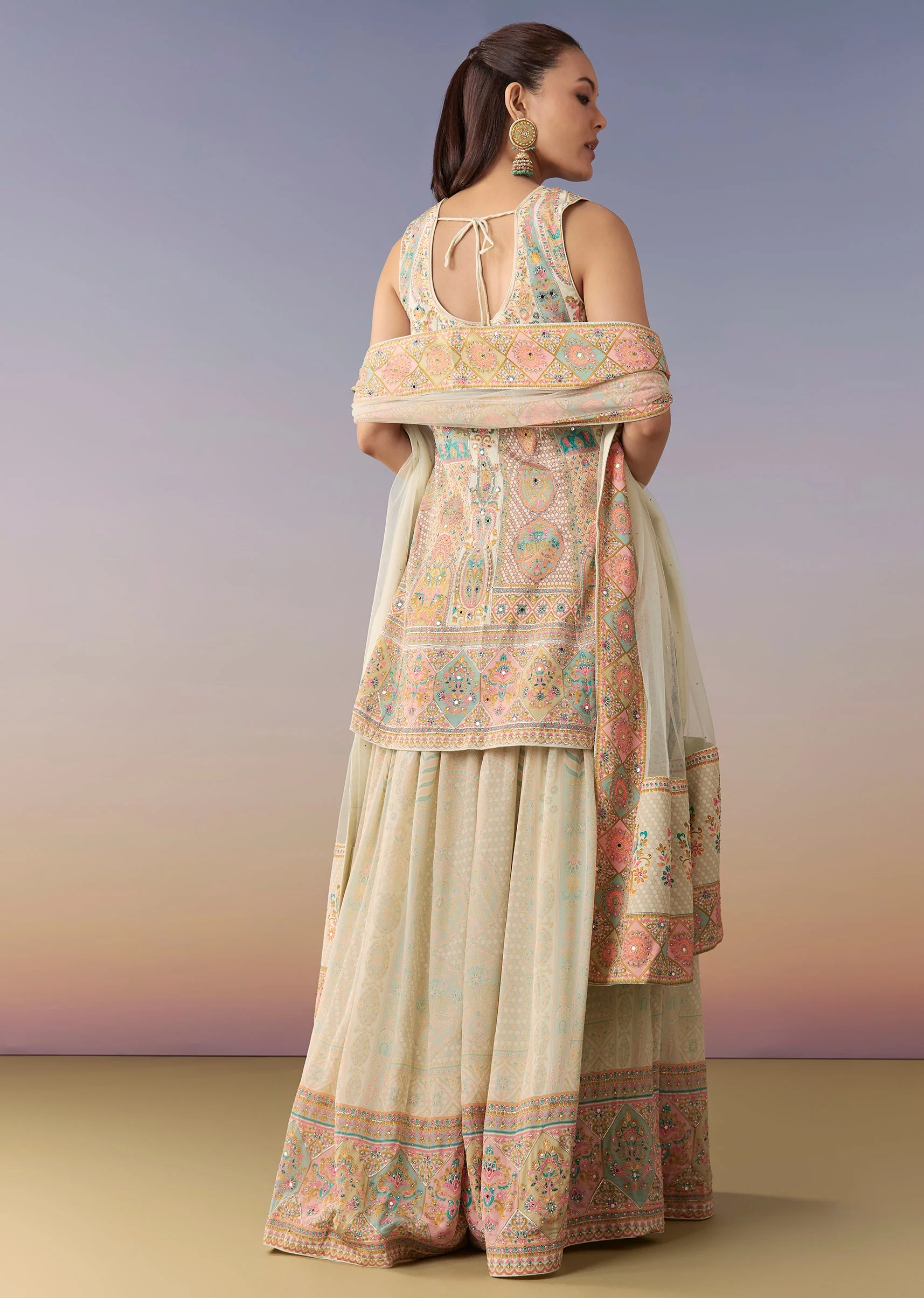 Mint Green Floral Embellished Palazzo Set With Dupatta - Image 5