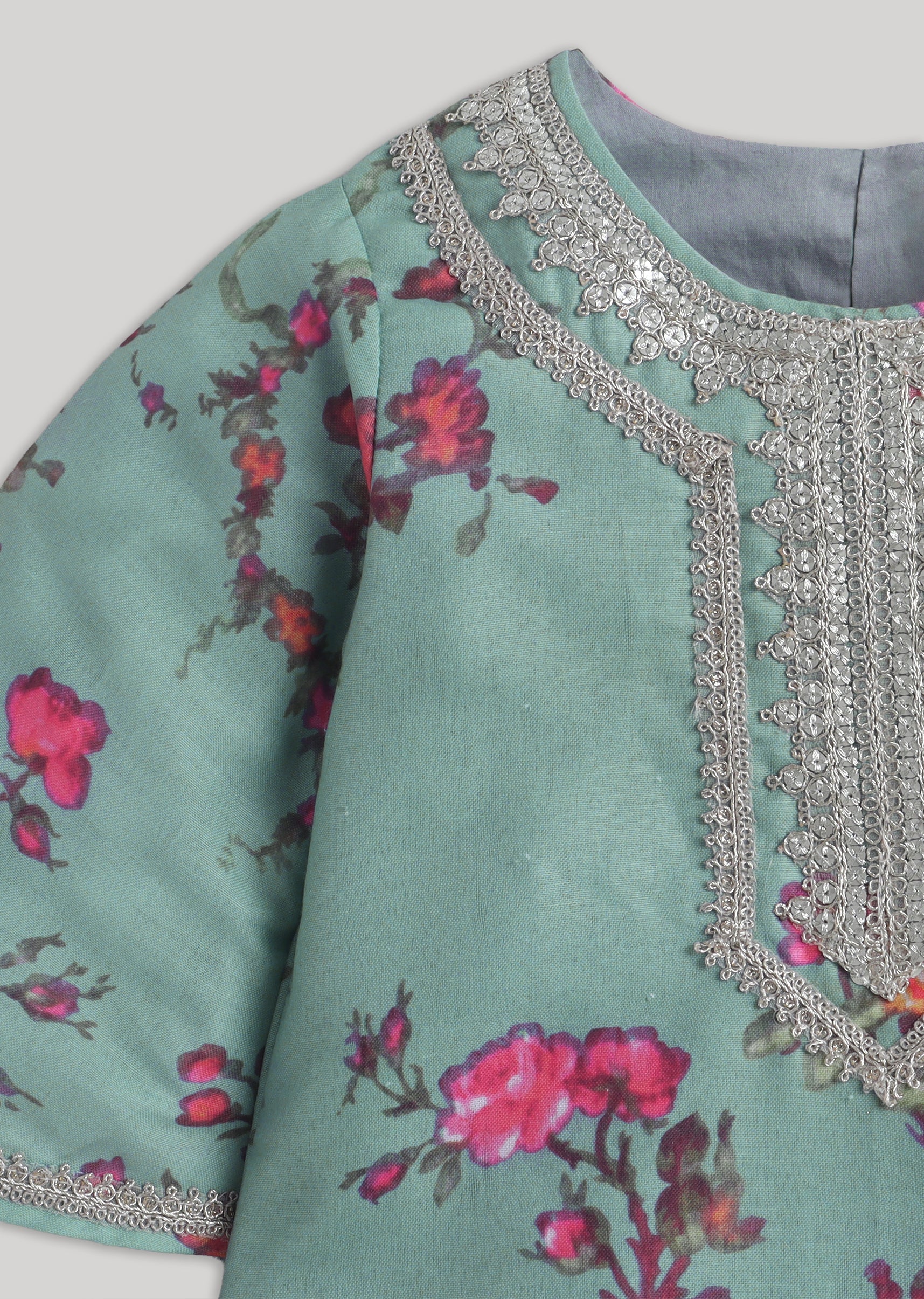 Mint Green Floral Print Salwar Kameez Set with Dupatta - Image 4
