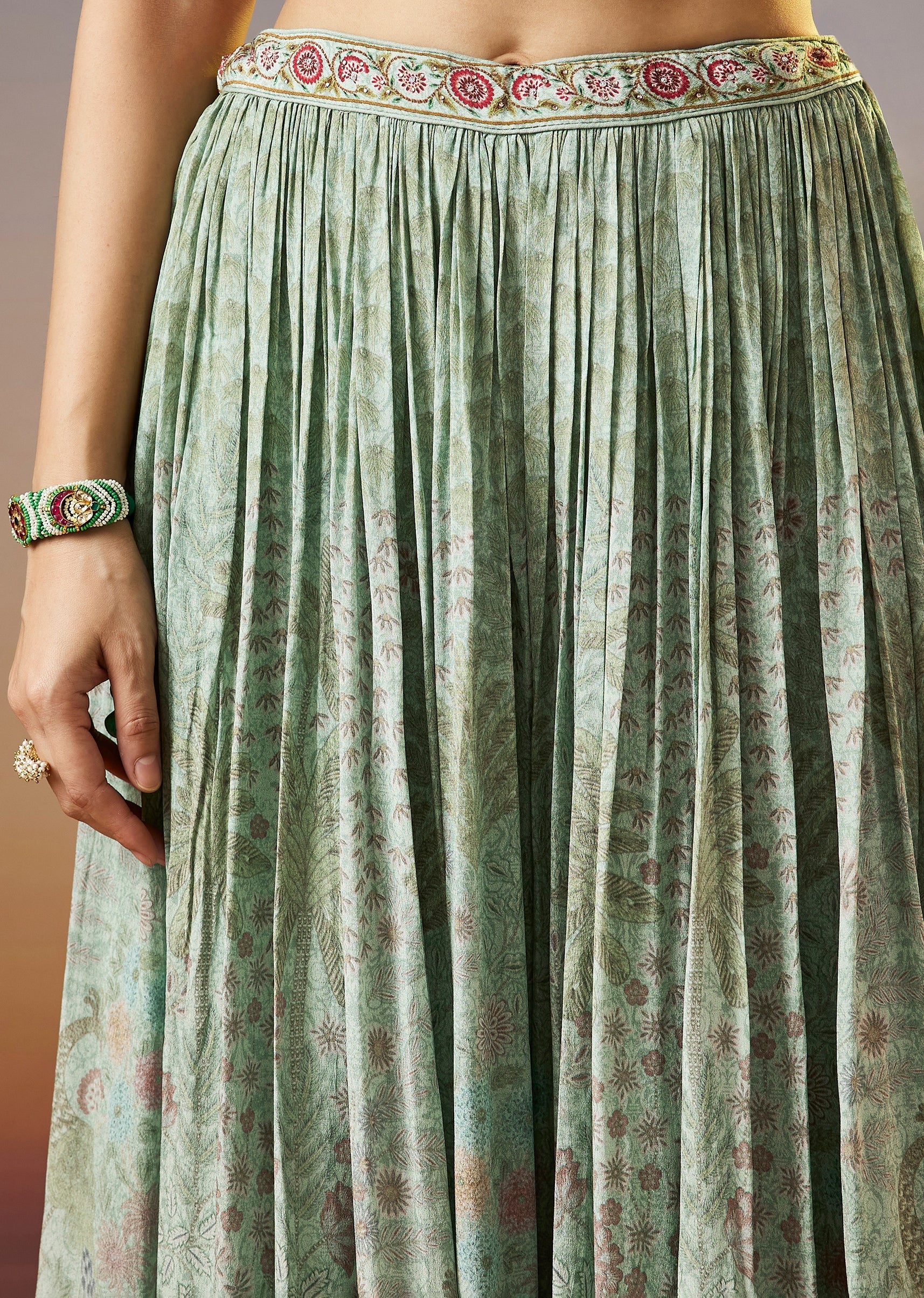 Mint Green Floral Printed Palazzo Suit With Dupatta - Image 6
