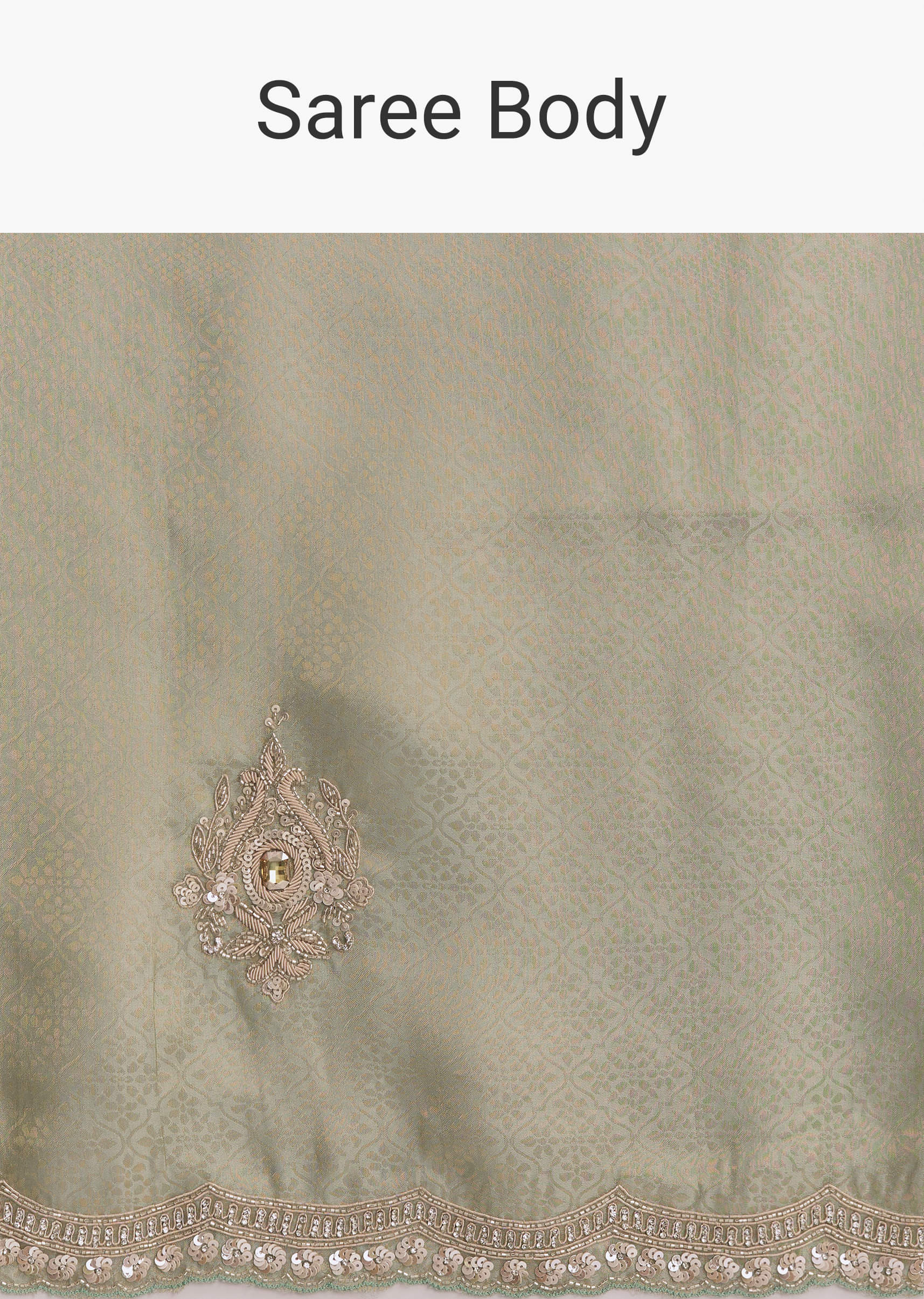 Mint Green Jacquard Saree With Cutdana And Sequin Embroidery - Image 8