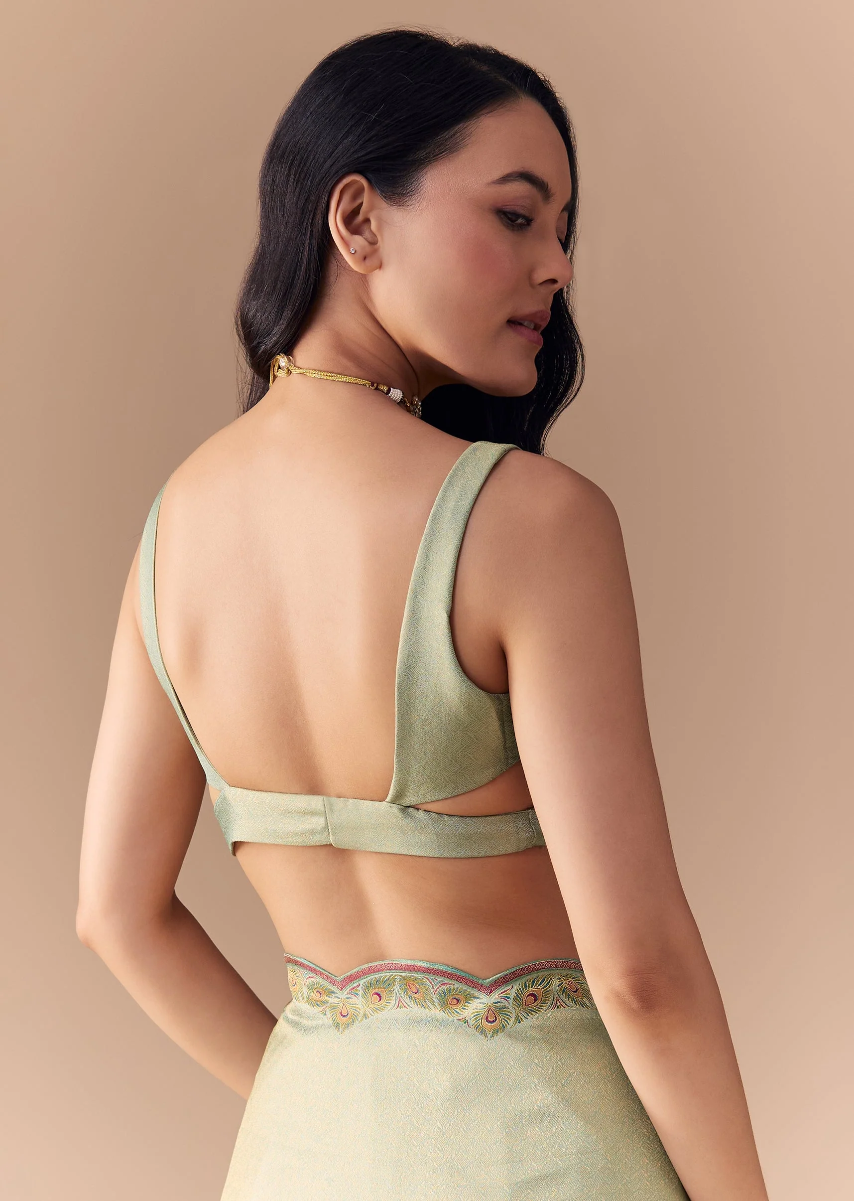 Mint Green Jacquard Silk Floral Woven Saree with Unstitched Blouse - Image 8