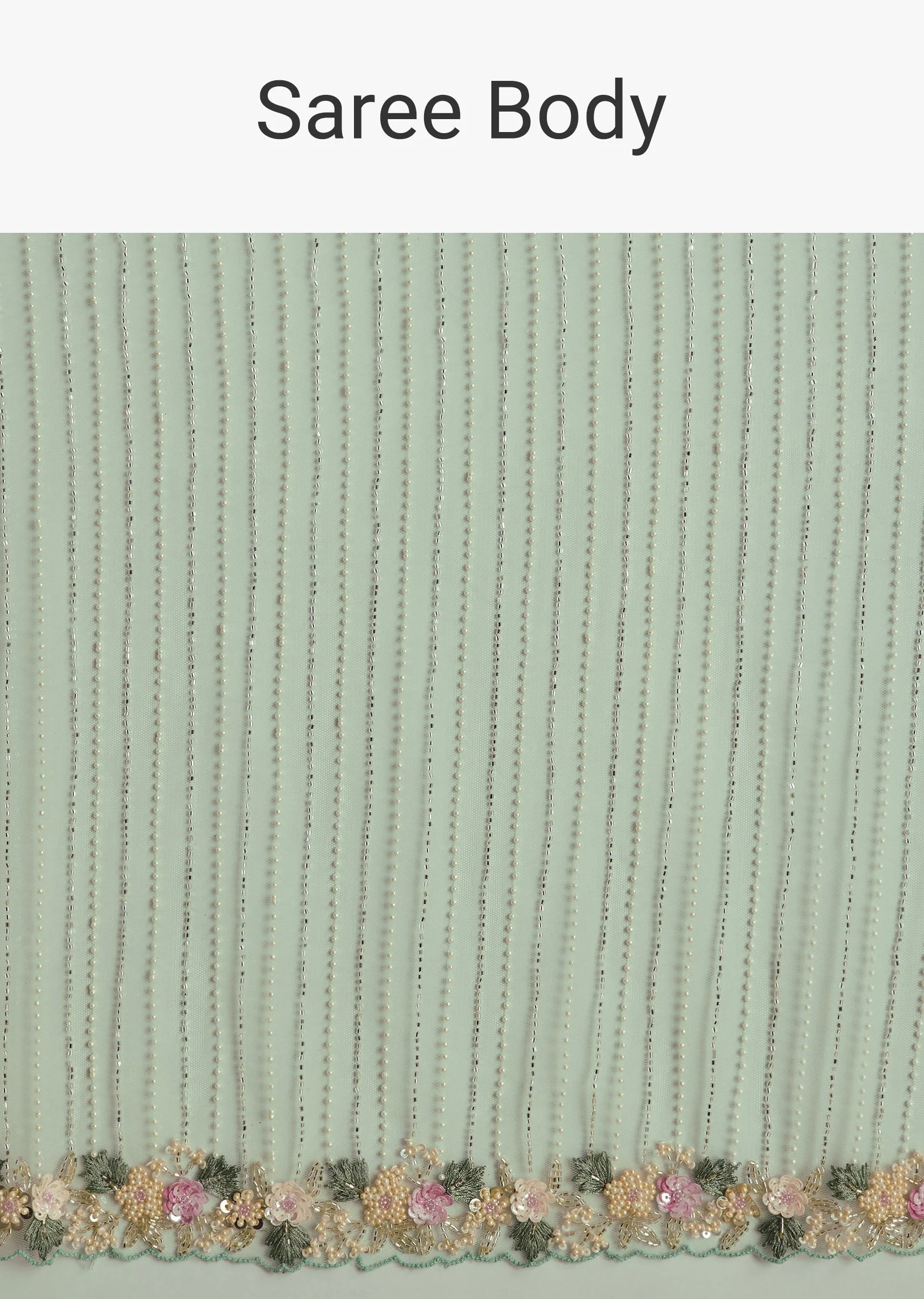 Mint Green Net Saree With Heavily Embroidered Border - Image 9