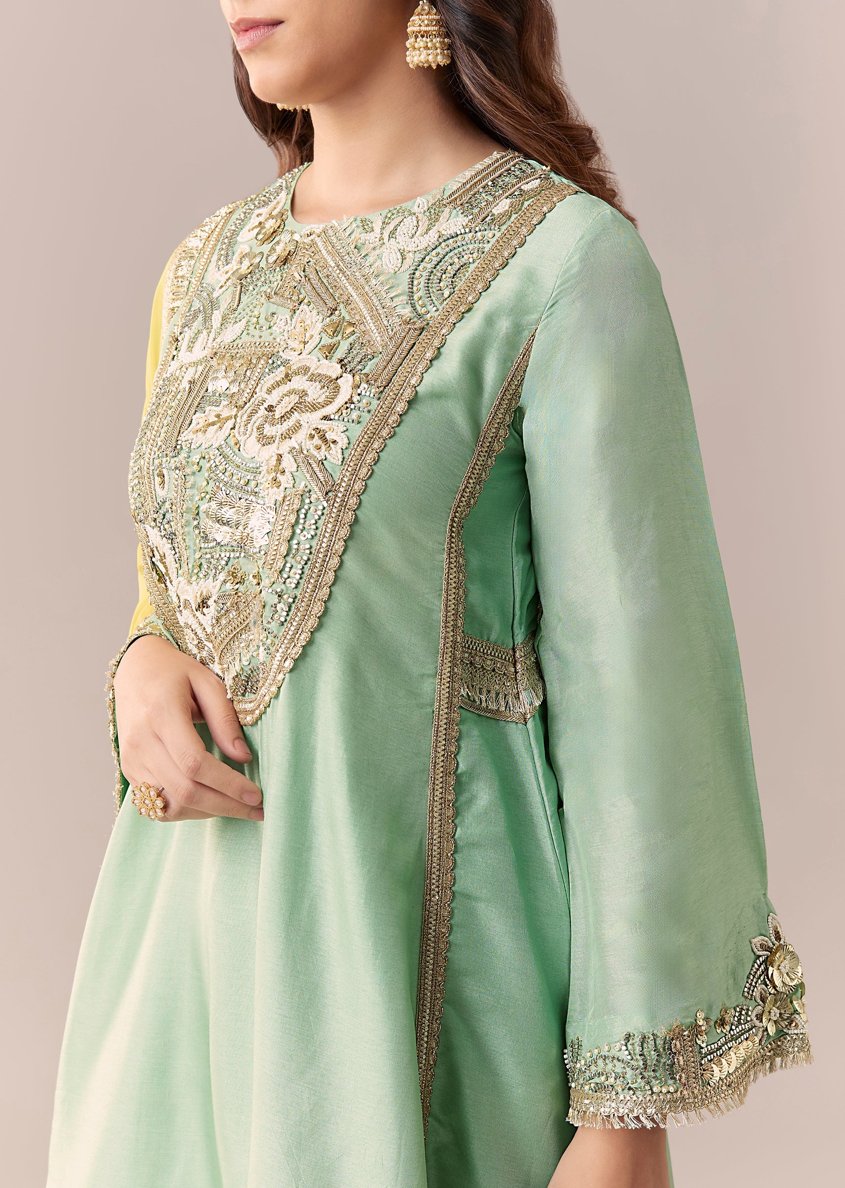 Mint Green Ombre Dupatta Kurta Set With Pant - Image 2